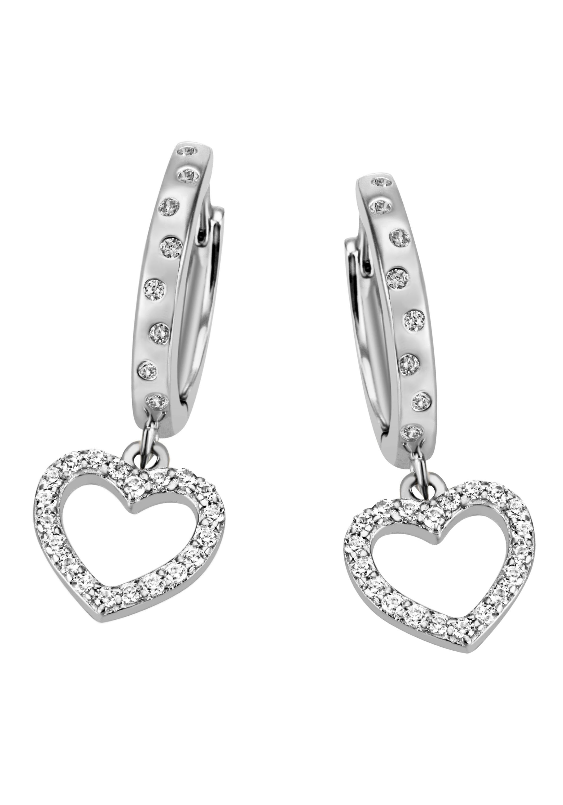 Firetti Paar Creolen Schmuck Geschenk Silber 925 Herz, mit Zirkonia (synth)