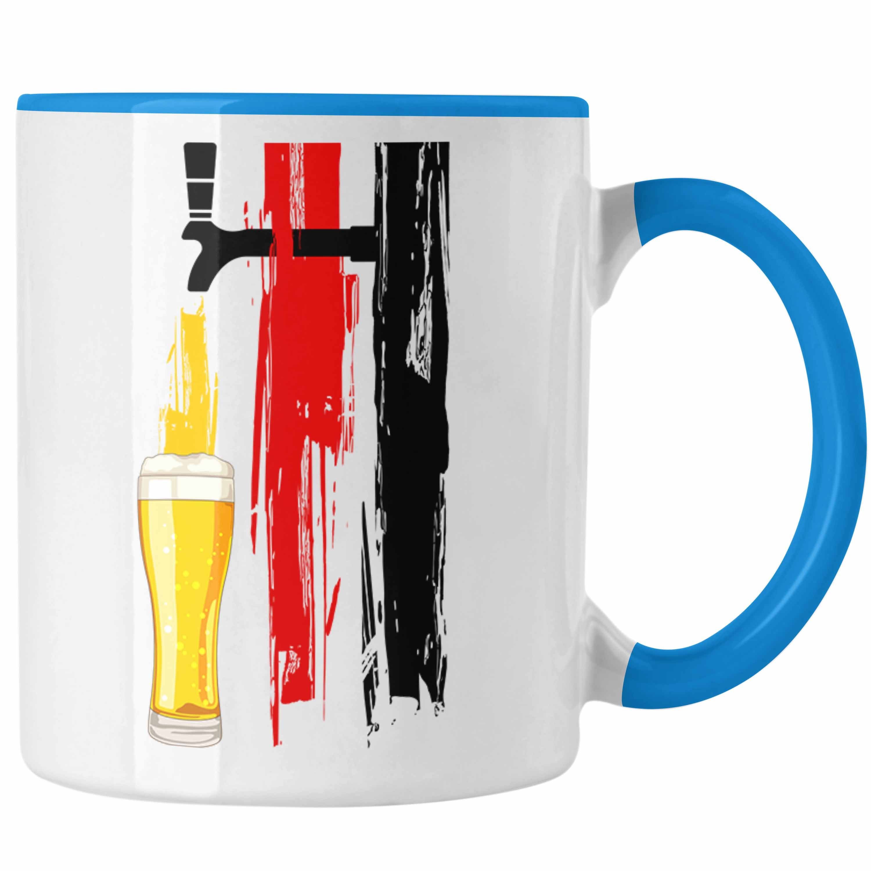 Trendation Tasse Trendation - Bier Geschenke für Männer Tasse mit Deutschlandflagge und Bier Grafik Blau