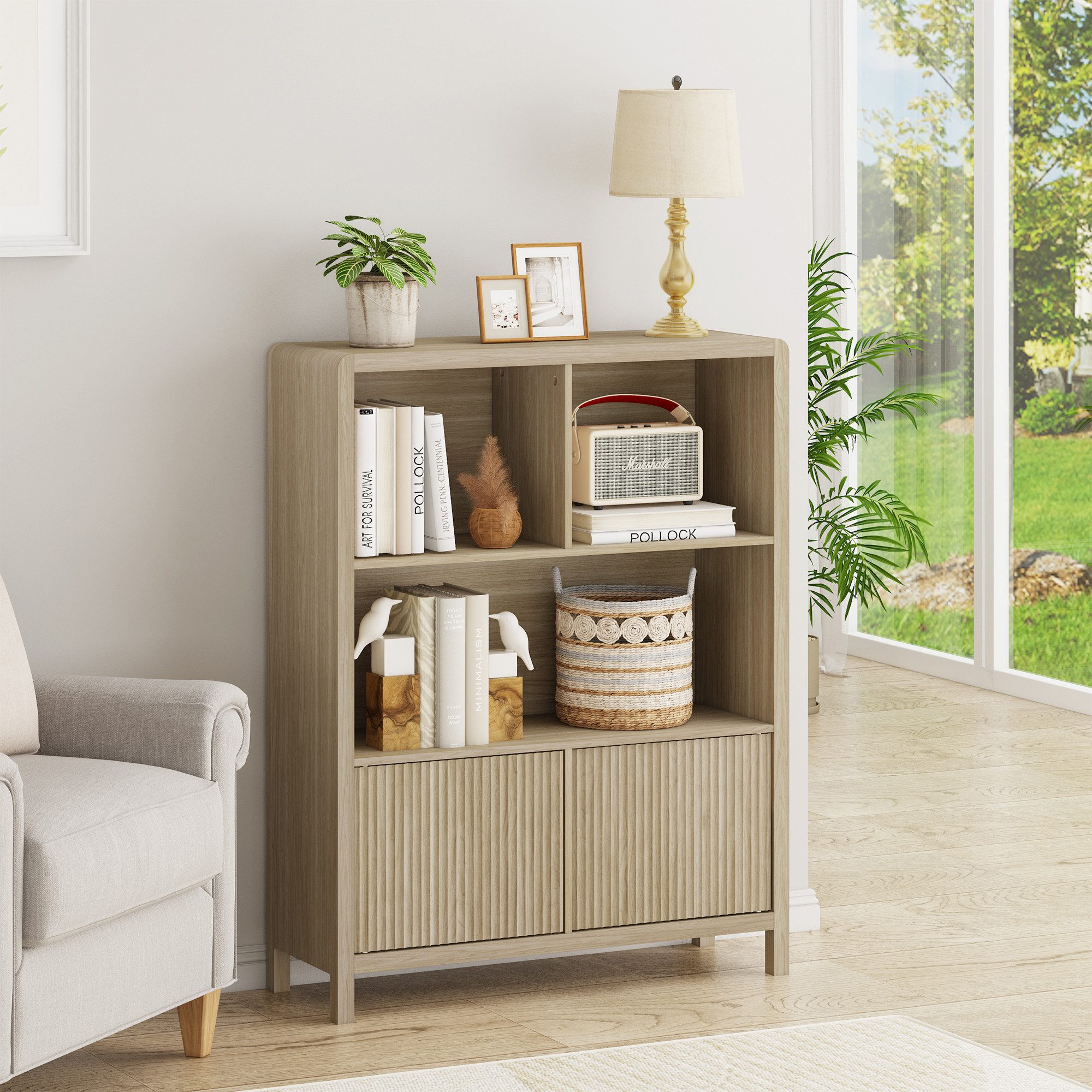 en.casa Highboard, »Lukkodso« mit 2 Türen,5 Fächern 103x80x28 cm Eicheoptik