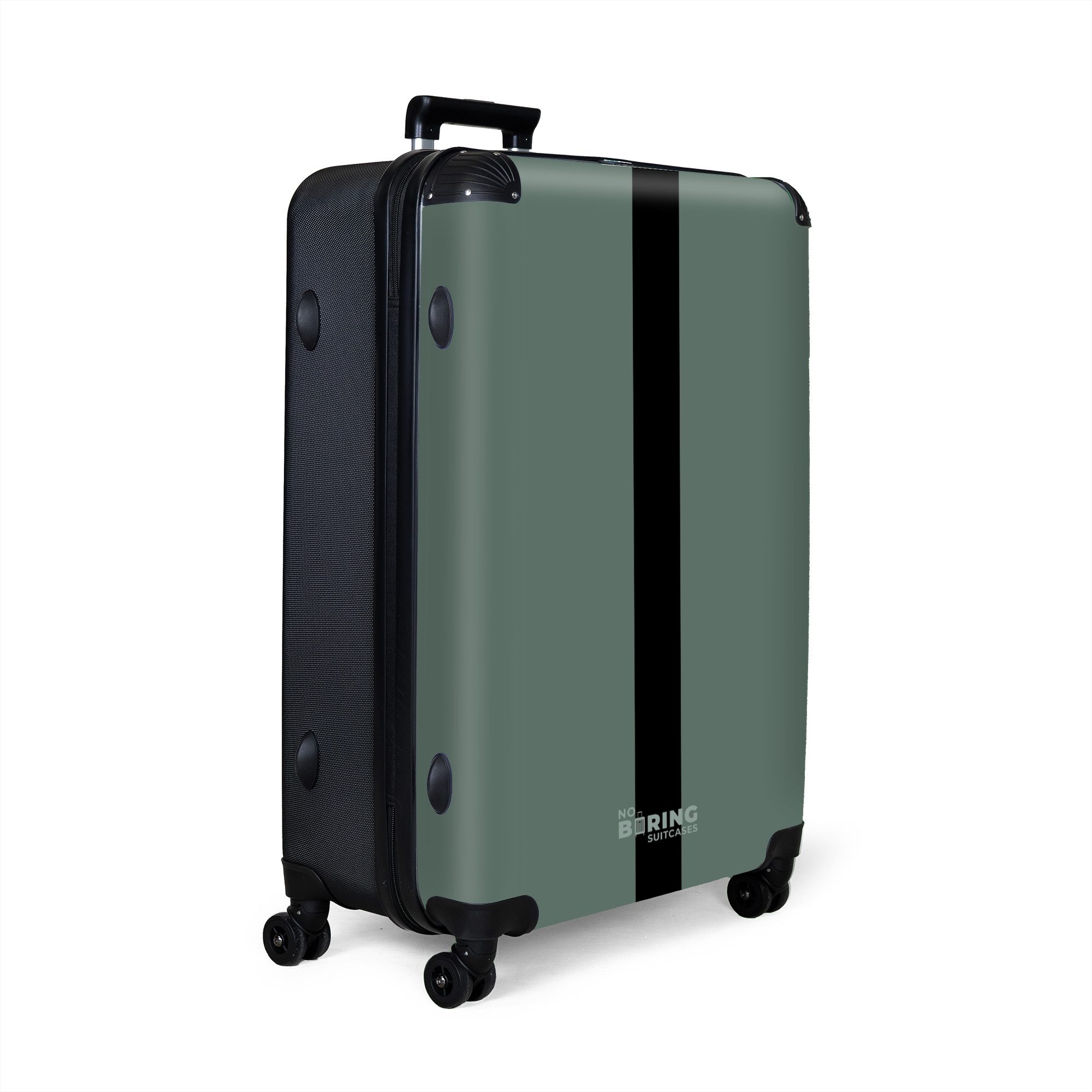 NoBoringSuitcases.com© Hartschalen-Trolley Grün mit schwarzem Streifen günstig online kaufen