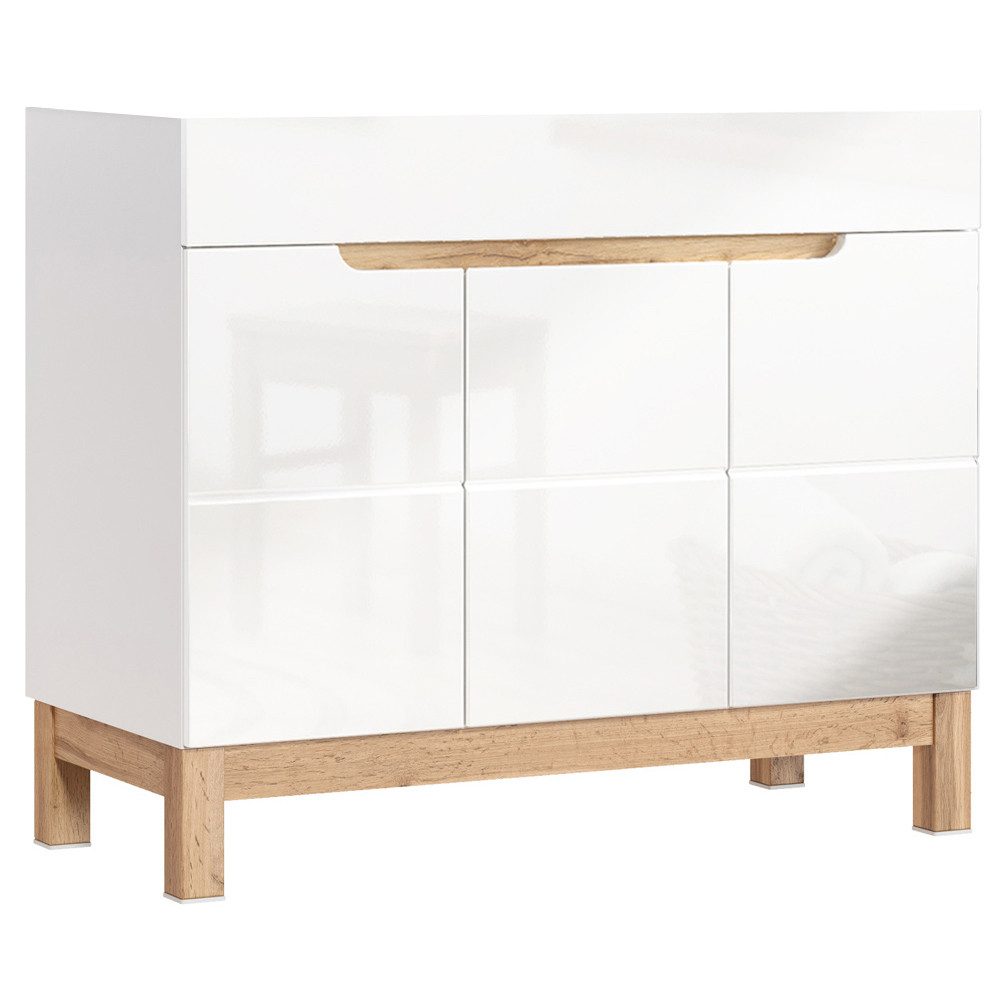 Lomadox Waschbeckenschrank SOLNA-56 weiß mit Wotaneiche 100x85x46cm