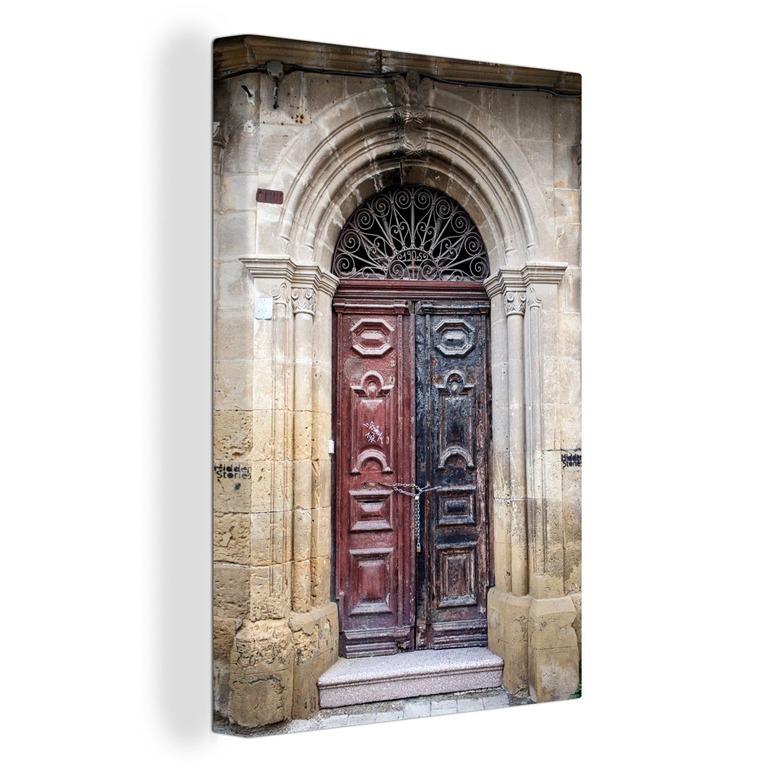 OneMillionCanvasses® Leinwandbild Verfallene Tür in der Altstadt von Nikosia, (1 St), Leinwandbild fertig bespannt inkl. Zackenaufhänger, Gemälde, 20x30 cm