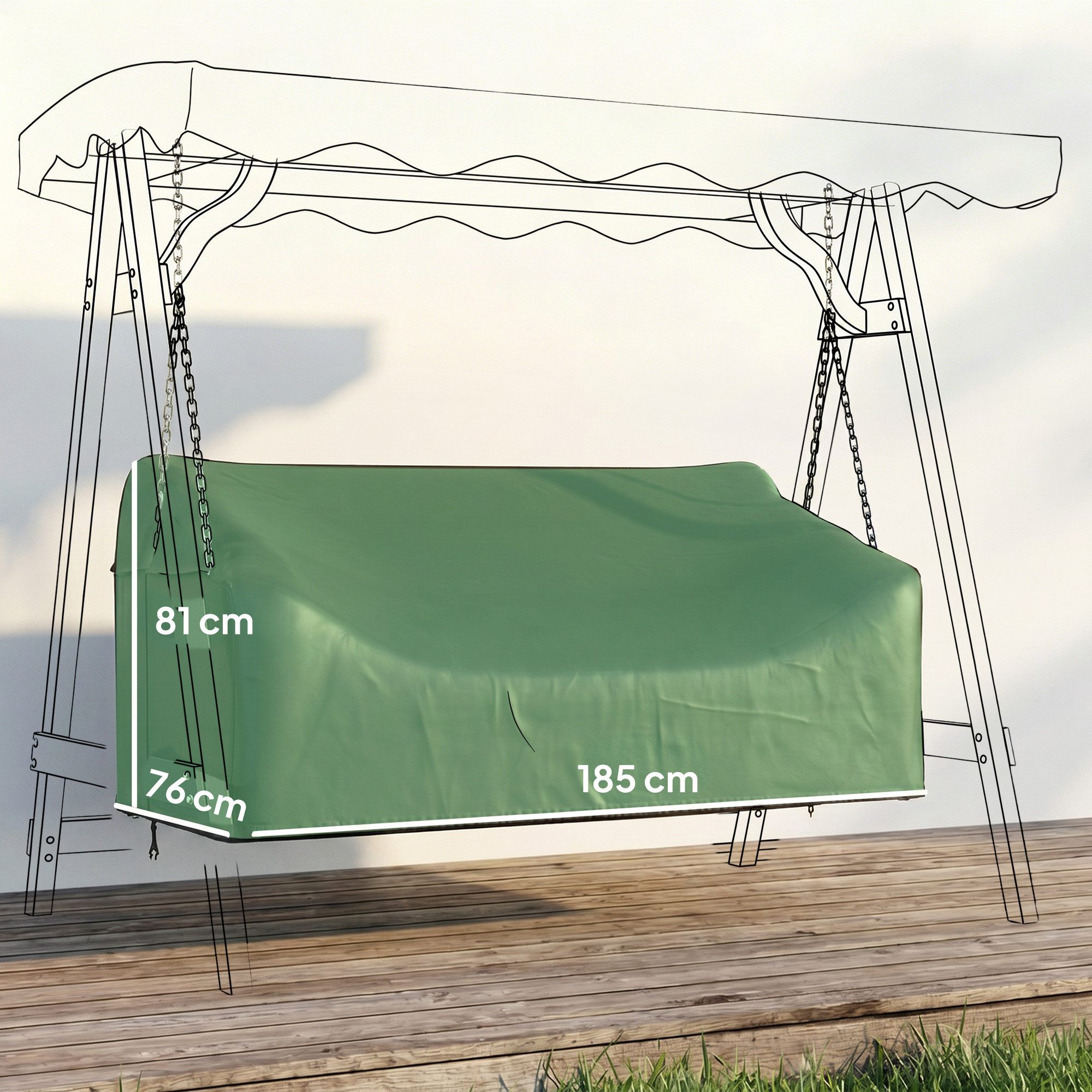 Outsunny Gartenmöbel-Schutzhülle Hollywoodschaukel Abdeckung, Winddicht, 185 x 76 x 81 cm Schwarz (UV-Beständig Abdeckplane, 1-St., für 3-Sitzer Gartenschaukel) – Bild 3 von 5