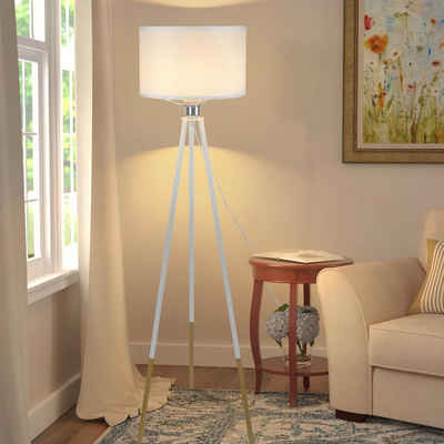 Nettlife Stehlampe Weiß Standleuchte mit Fußschalter E27 Vintage Dreibein Stoff, LED wechselbar, für Wohnzimmer Schlafzimmer Cafés Hotels Büros Esszimmer