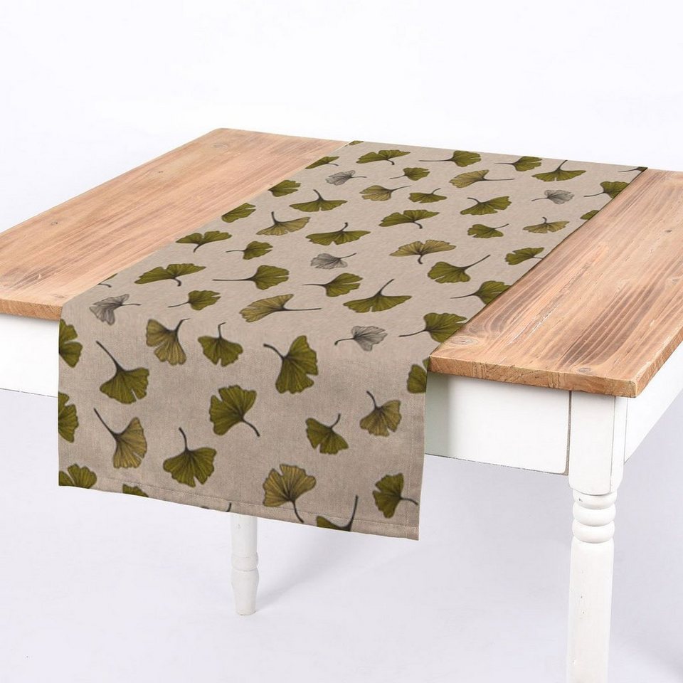 SCHÖNER LEBEN. Tischläufer SCHÖNER LEBEN. Tischläufer Ginko Leaf Ginkgo  Blatt natur grün, handmade