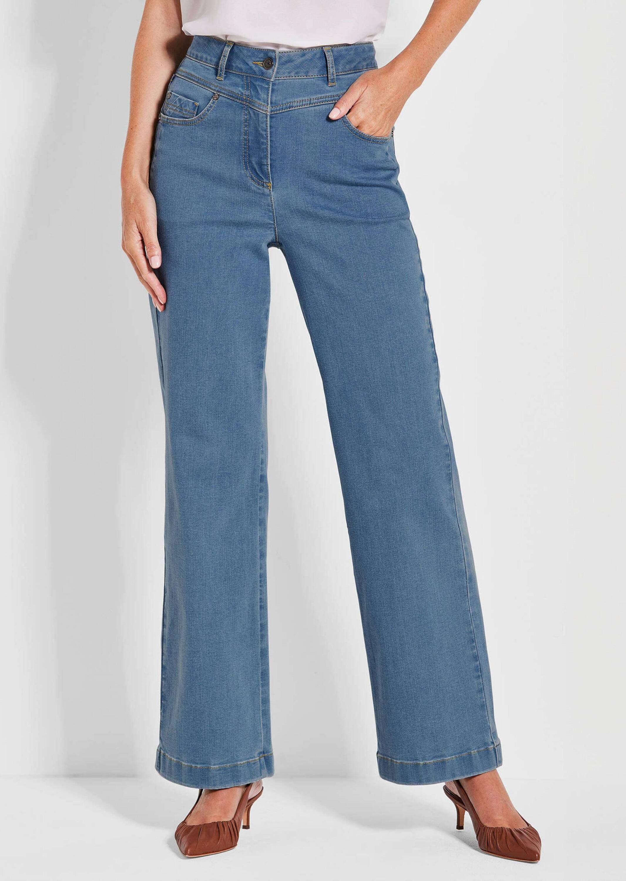 GOLDNER Bequeme Jeans Kurzgröße: Weite Jeans VERA Blau, Kontrastnähte Mit F günstig online kaufen