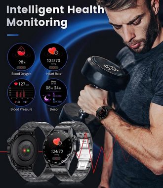 Lige Smartwatch (1,39 Zoll, iOS Android), Für Herren mit Telefonfunktion Fitnessuhr 360Amh Wasserdicht Sportuhr