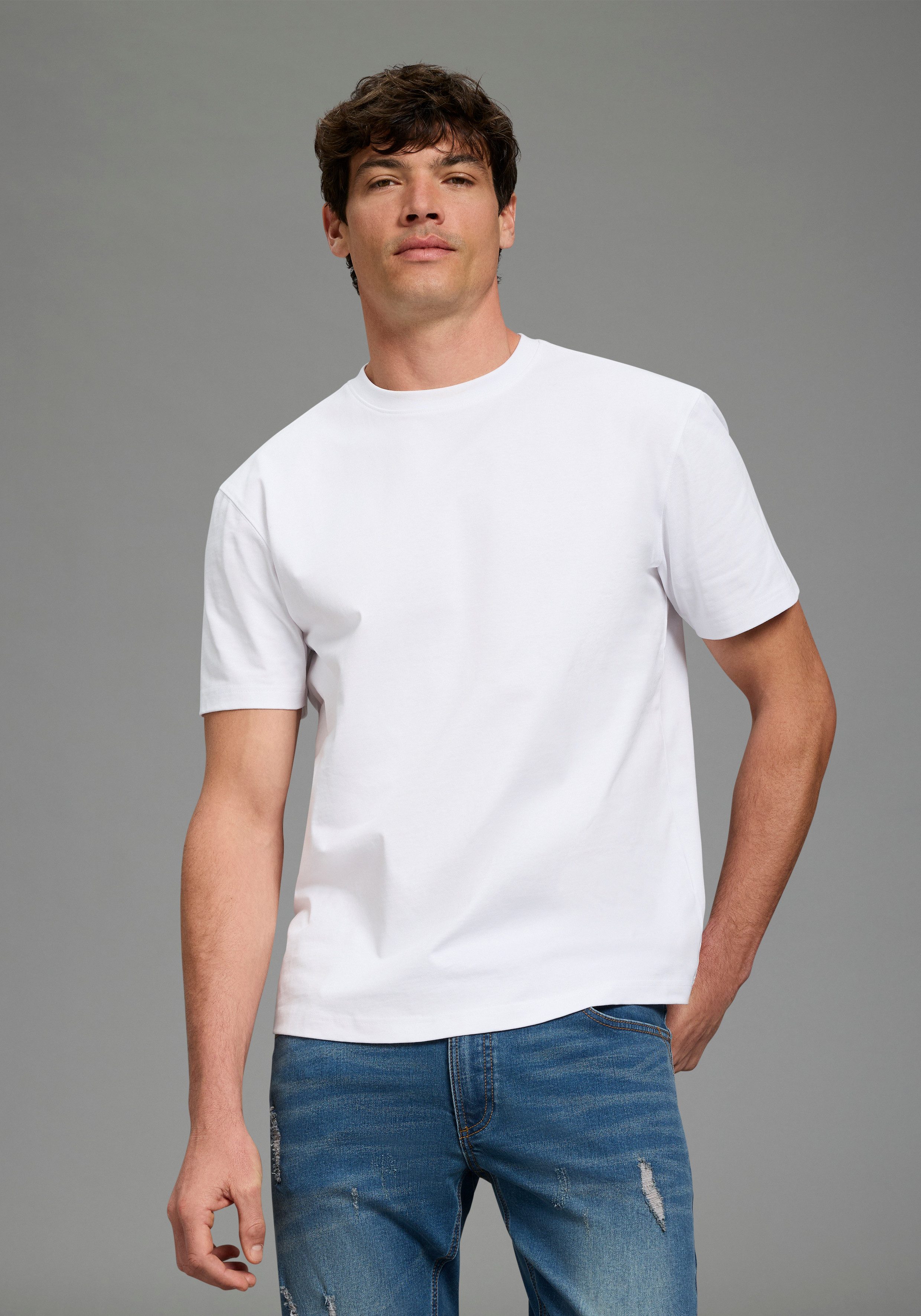 Bruno Banani T-Shirt Kurzarmshirt, lässige Passform, unifarben, aus Single günstig online kaufen