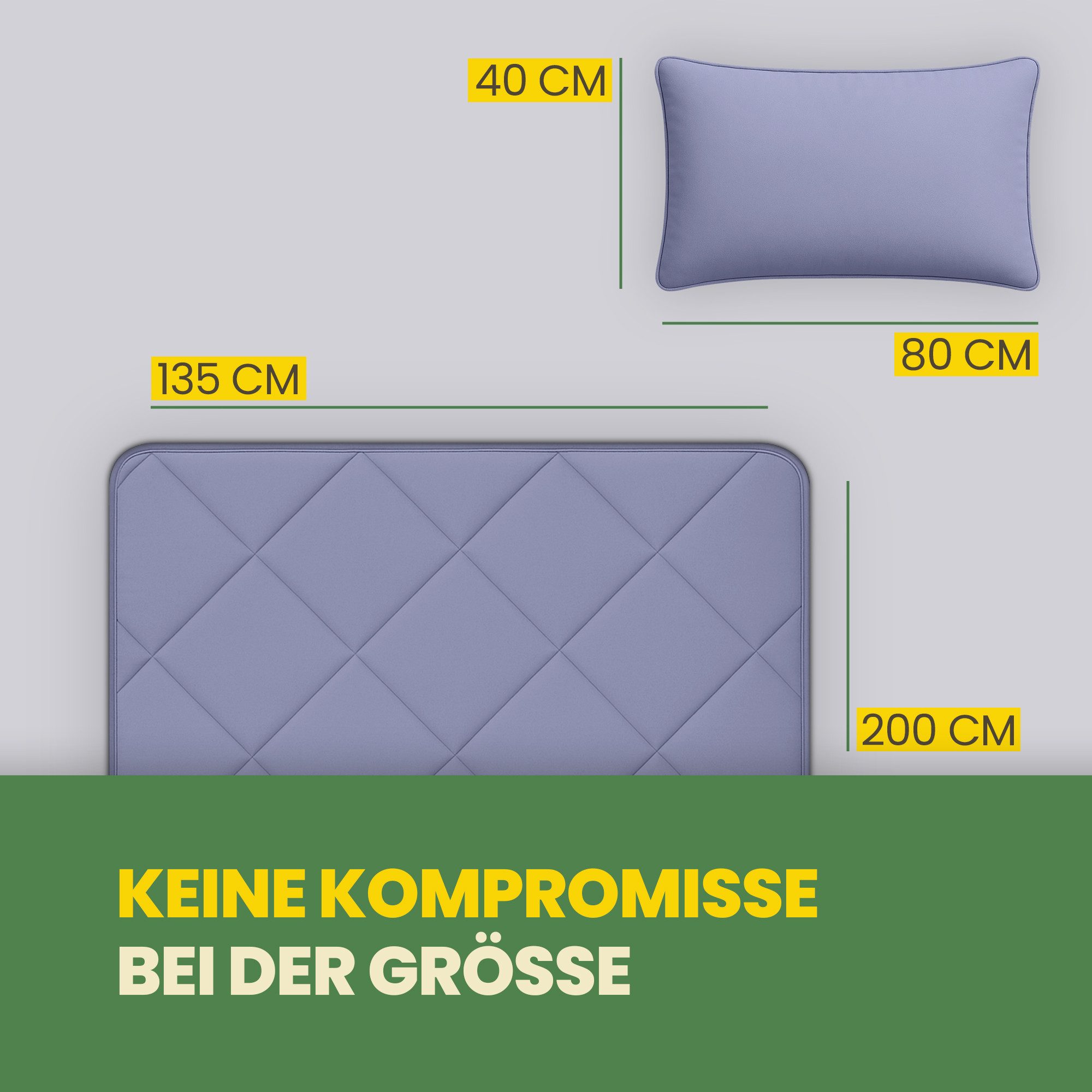 Bestlivings Steppbett + Kopfkissen inkl. Beutel für Reisen/Camping, Füllung: Polyester, Decke 135x200, Kissen 40x80, ohne Bettwäsche nutzbar, 60°C waschbar