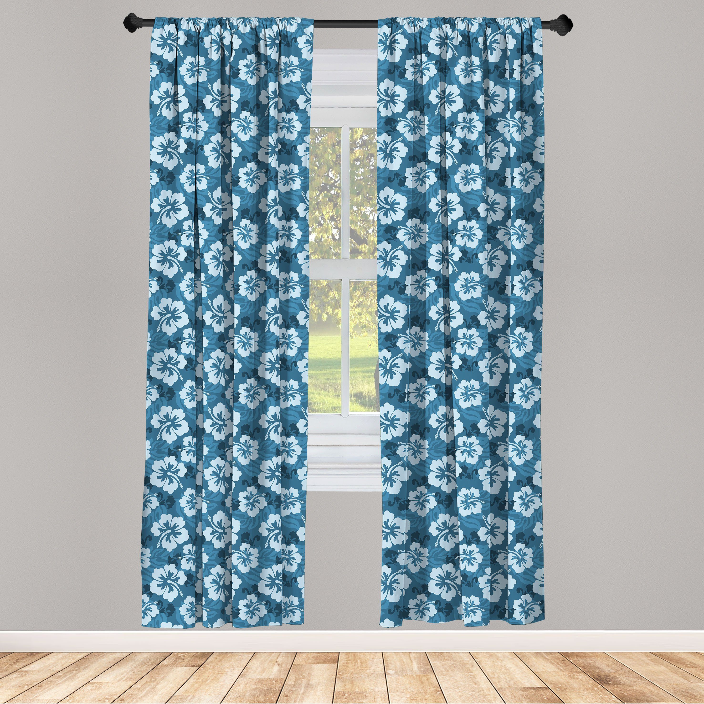Gardine Vorhang für Wohnzimmer Schlafzimmer Dekor, Abakuhaus, Microfaser, Blau Exotische Hawaiian Hibiscus