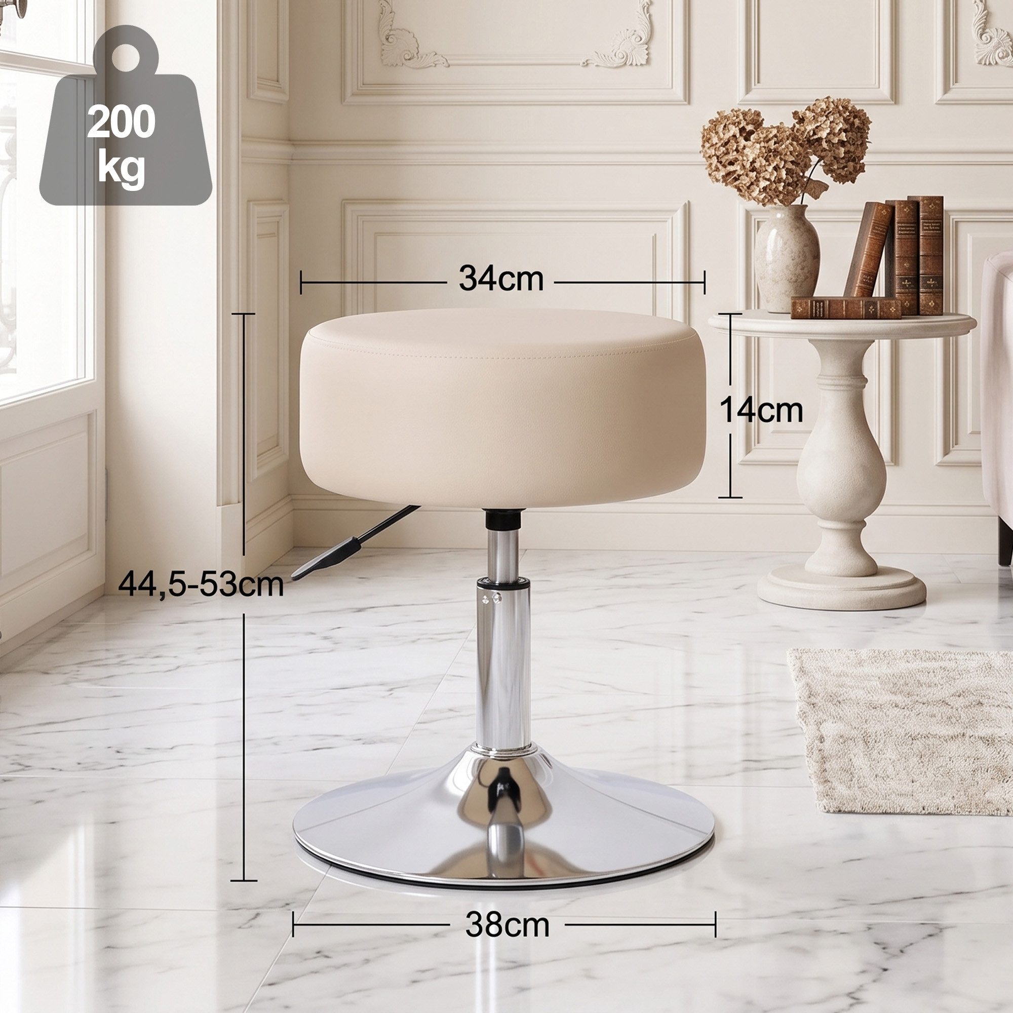 Duhome Hocker (428), Drehhocker Sitzhocker Rund Rollhocker Schminkhocker Höhenverstellbar
