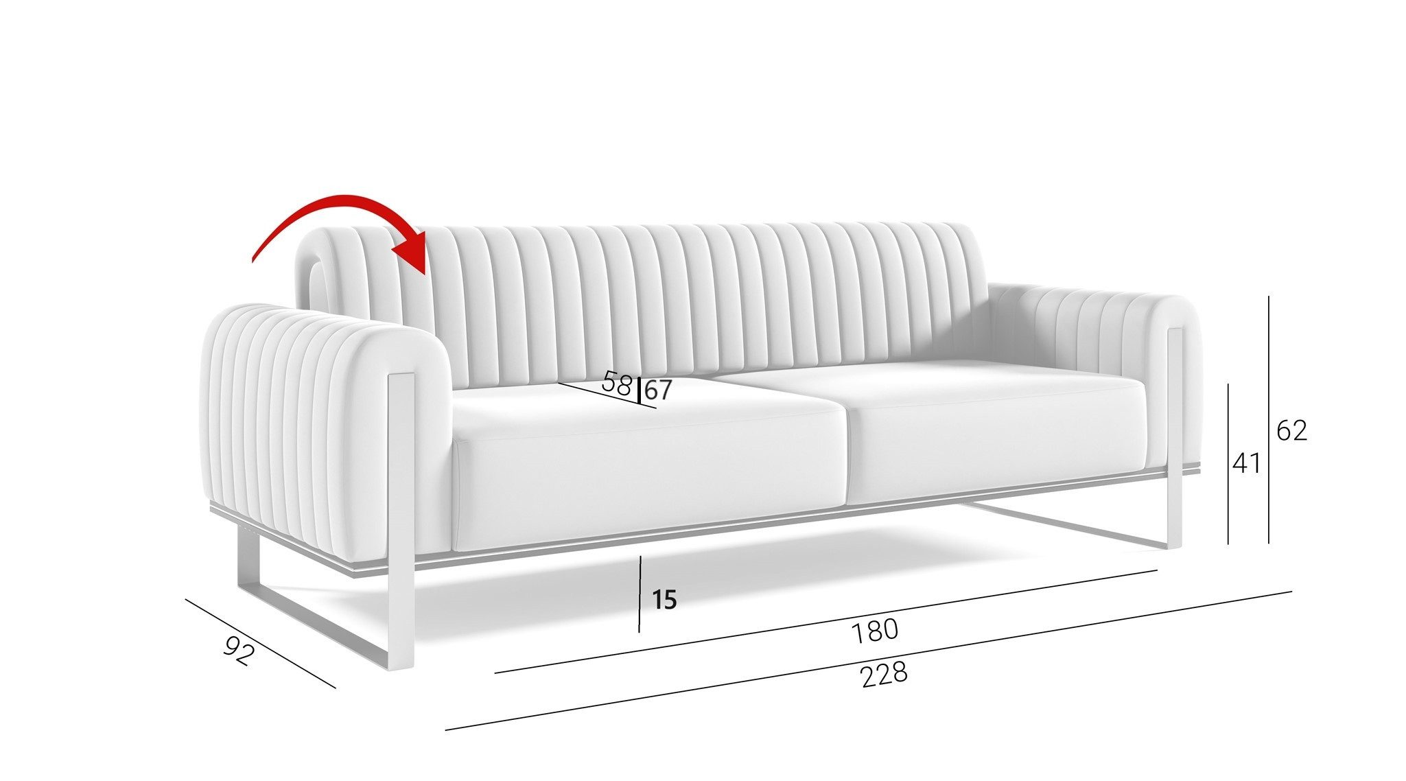 Fun Möbel 3-Sitzer Sofa Designersofa VALERIE in Stoff Elisa Velvet, auch im Set erhältlich, Verstellbare Rückenlehne – Bild 4 von 4