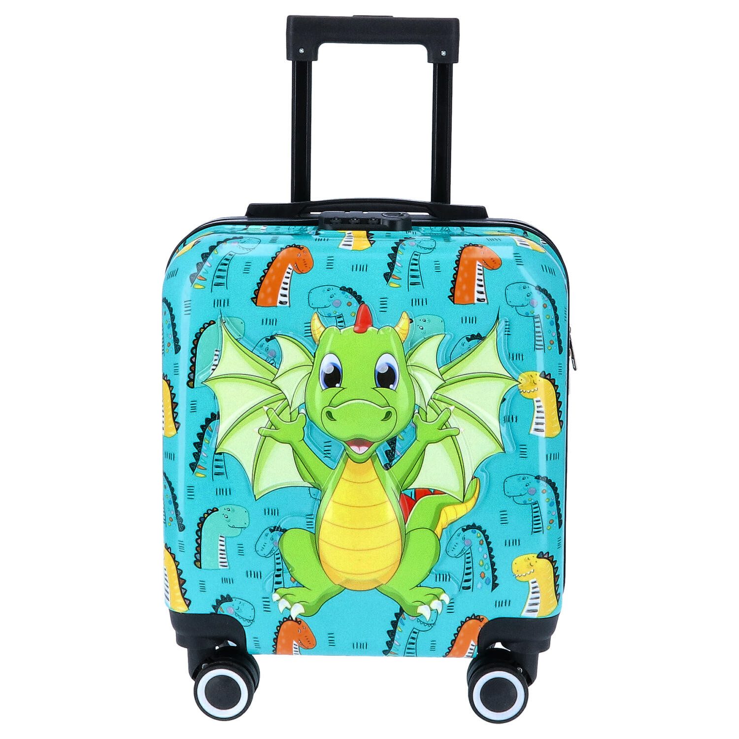 TheTrueC Koffer TheTrueC Kindertrolley 4 Rollen Dino grün