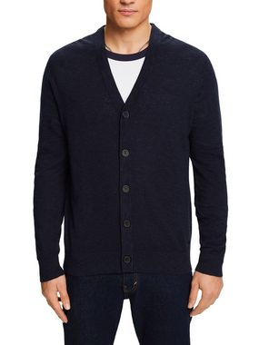 Esprit Strickjacke Baumwoll-Leinen-Cardigan mit Bretonenstreifen (1-tlg)