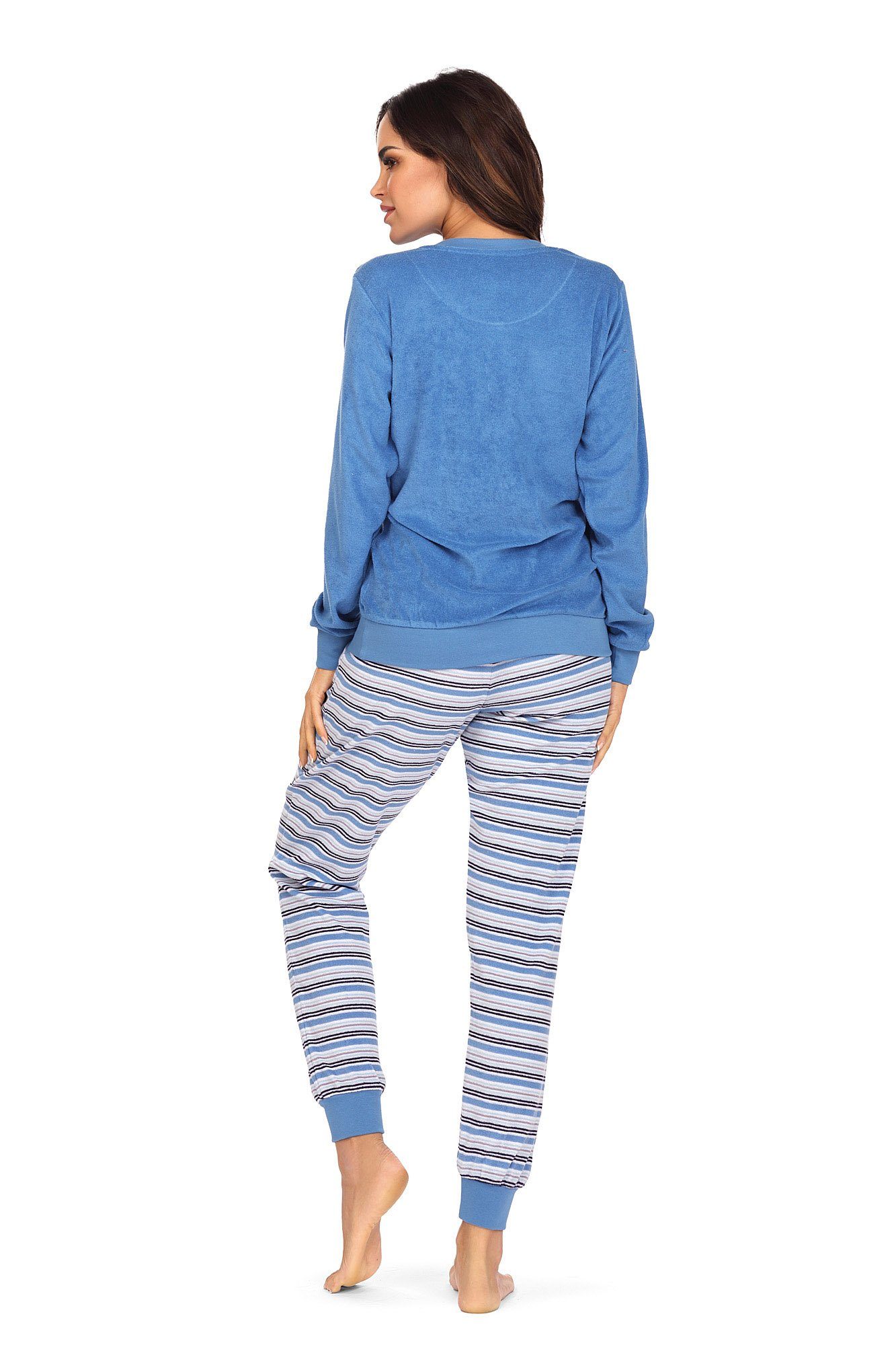 comtessa Schlafanzug (Set, Pyjama Damen Frottee 2-teilig 2-teilig) Baumwolle 2 blau tlg., Schlafanzug Knopfleiste