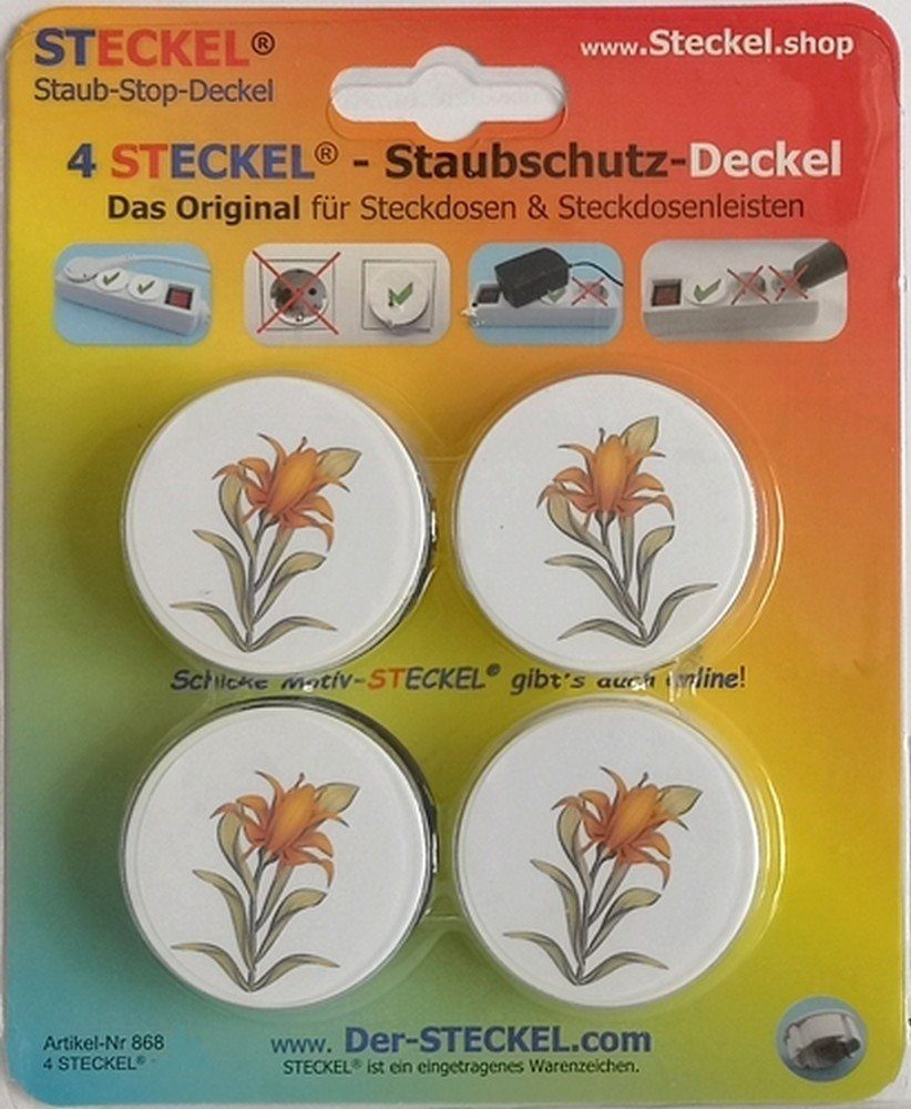 STECKEL Wanddekoobjekt 4 Stück DEKO-STECKEL® - DS-440 Lilie Steckdosen Abdeckung spart putzen