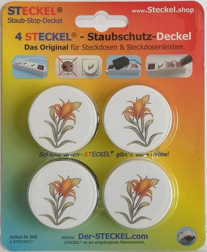 STECKEL Wanddekoobjekt 4 Stück DEKO-STECKEL® - DS-440 Lilie Steckdosen Abdeckung Staubschutz (Sparset, 4 St., 4er-Set), Staubschutz, Spritzschutz, Dekoration, Sicherheit