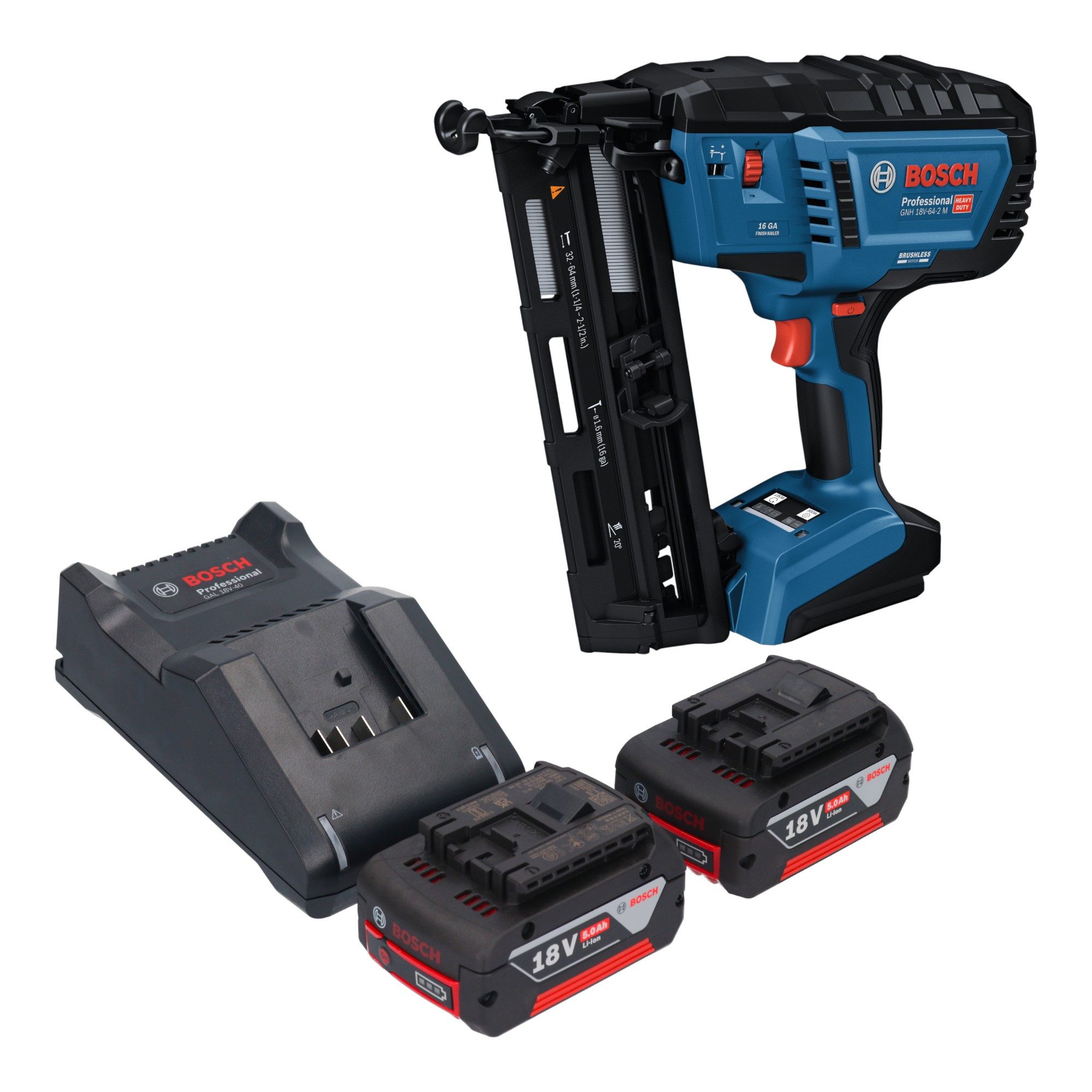Bosch Professional Stauchkopfnagler GNH 18V-64-2 M Professional 18 V + 2x Akku 5,0 Ah + Ladegerät