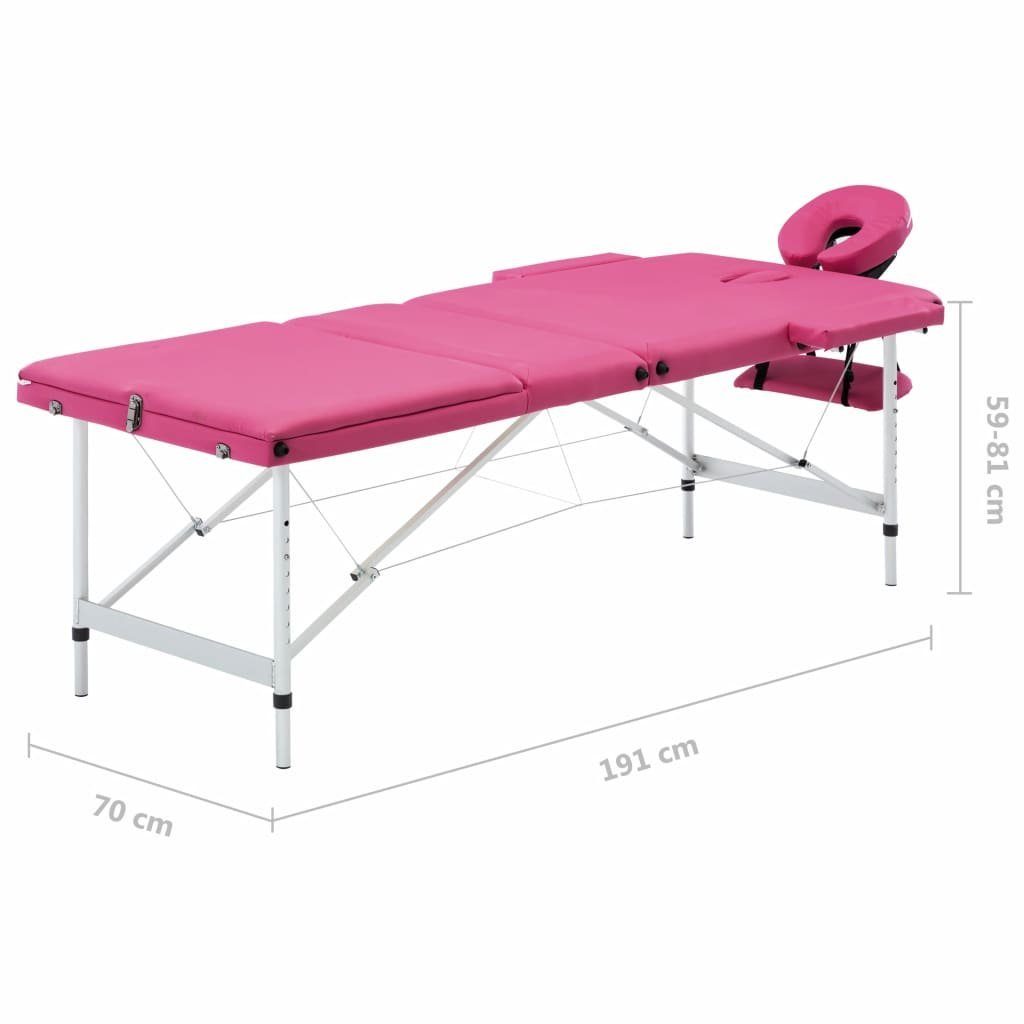 vidaXL Massageliege Massagetisch Klappbar Rosa 3 Aluminium Zonen