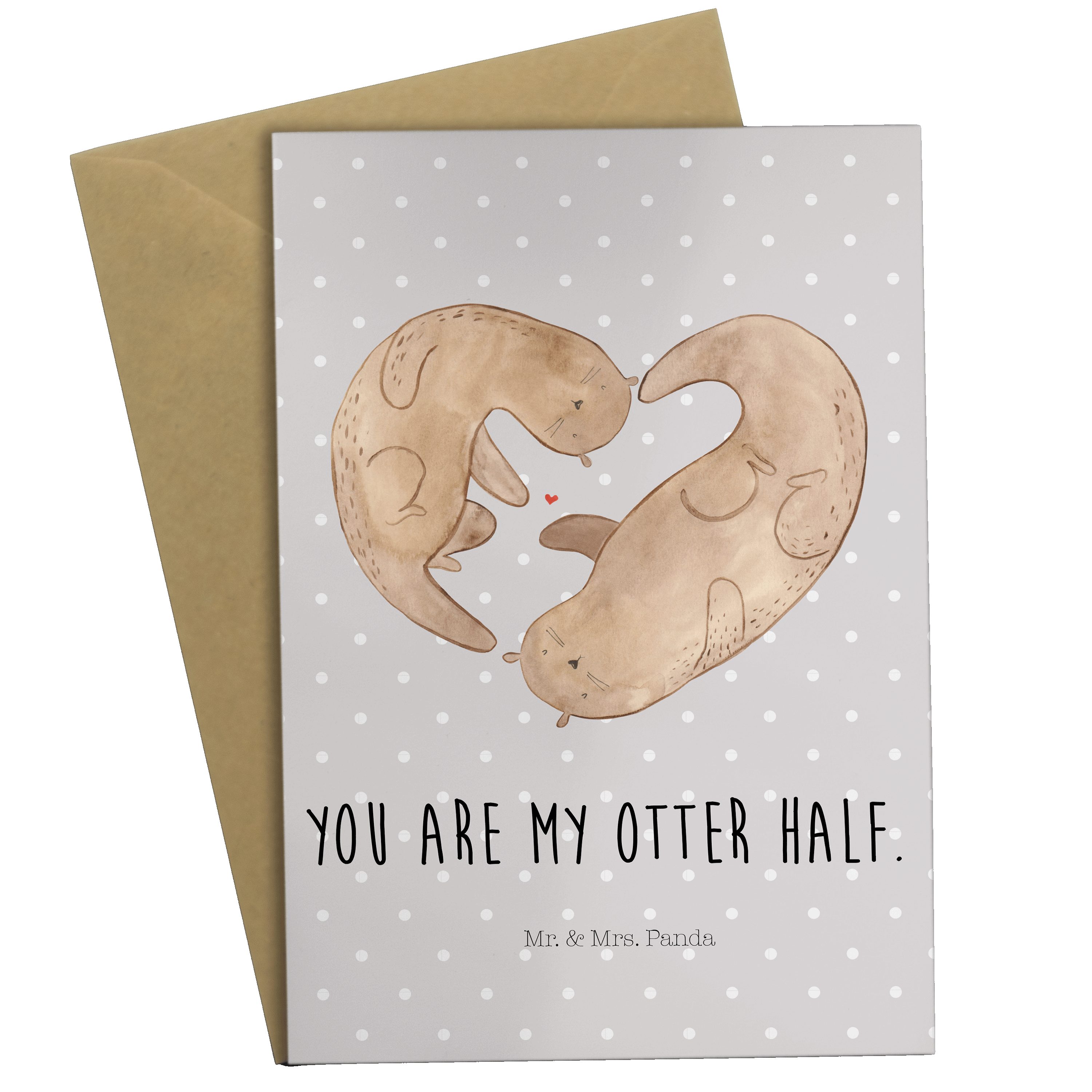 Mr. & Mrs. Panda Grußkarte Otter Herz, Klappkarte, Grau Pastell, einladungskarten, neujahrskarte