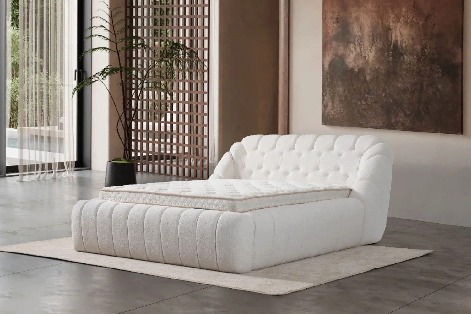 Bermo Home Bettgestell Jumbo (Set, Bettgestell, Kopfteil, Untergestell & Bettkasten), modernes Polsterbett im voluminösen Lounge