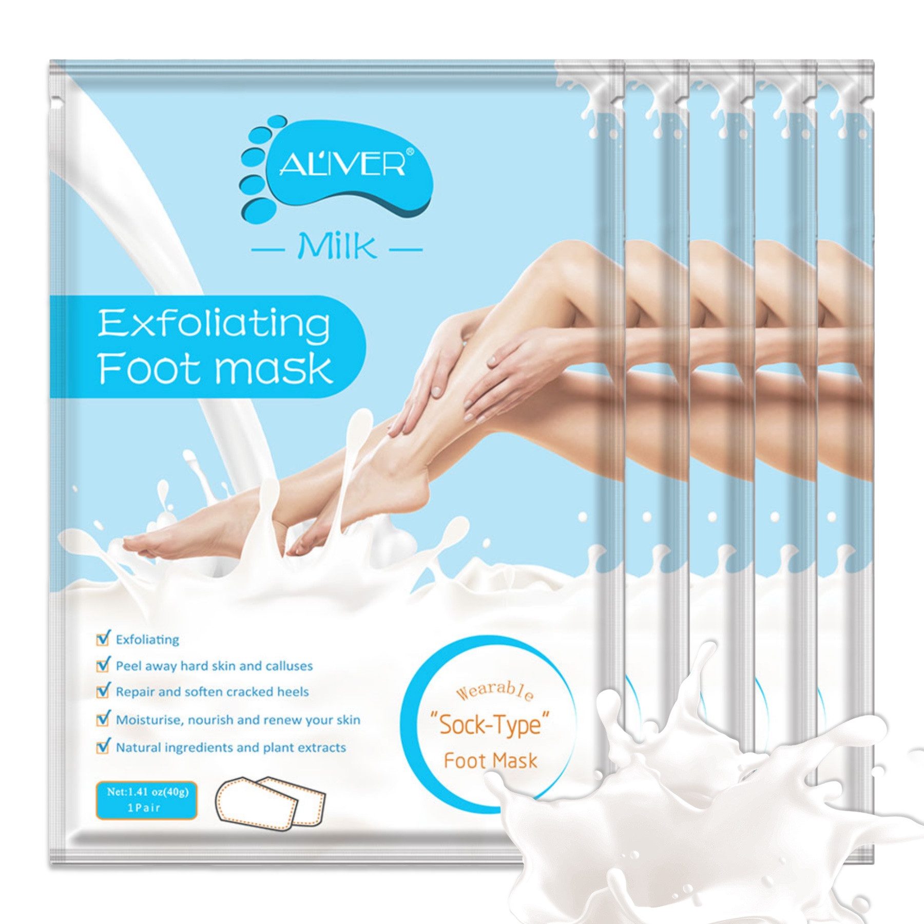 ALIVER Fußmaske Fußpflege Anti Hornhaut Socken Milk Soft Aliver, 5-tlg.