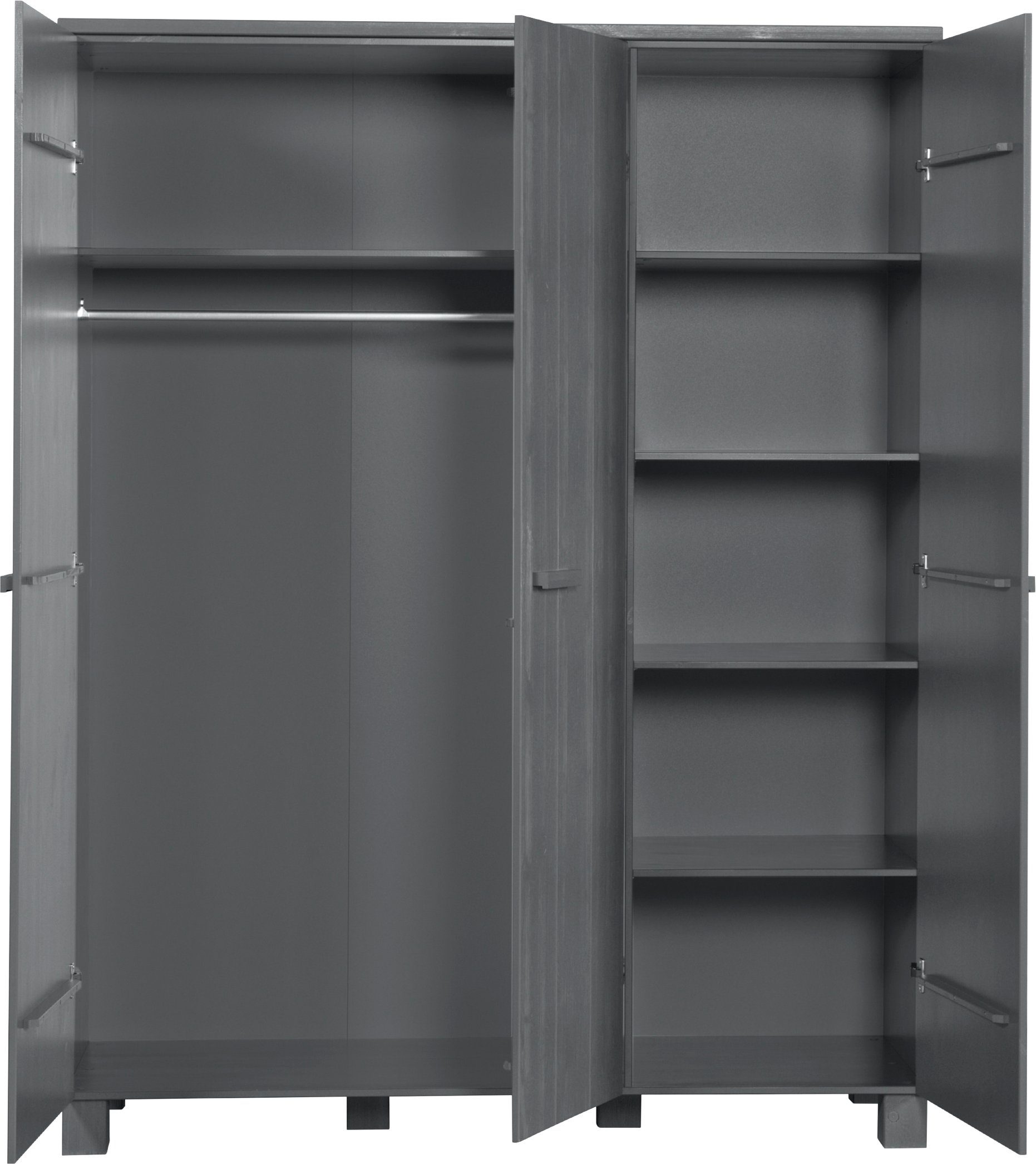 WOOOD Kleiderschrank Dennis Mehrzweckschrank mit gebürsteter Oberfläche FSC® Kiefer massiv, gebürstet, Höhe 202 cm
