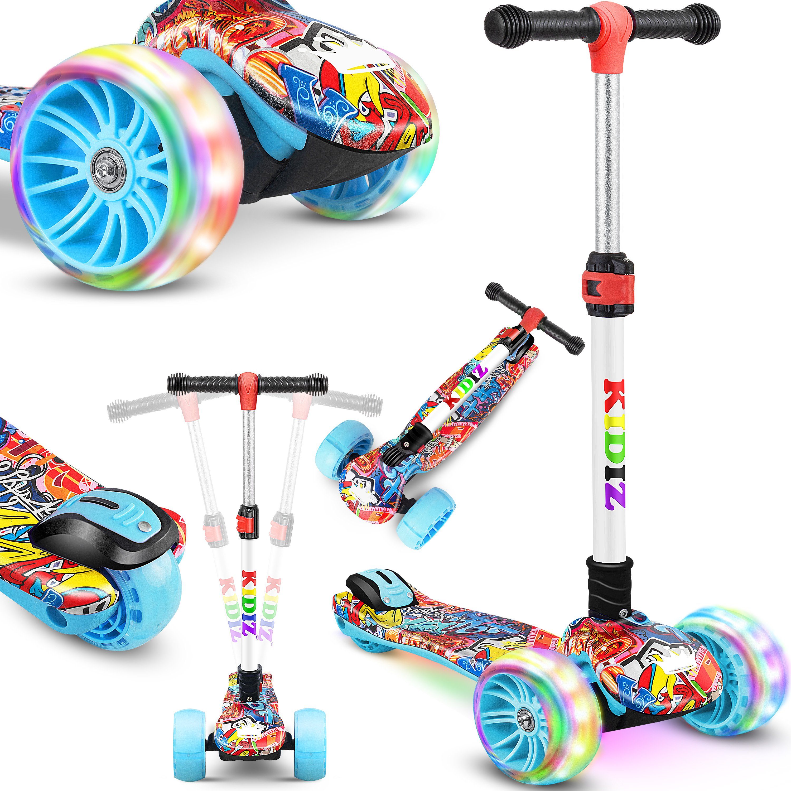 KIDIZ Cityroller, Roller Kinder Scooter X-Pro2 Dreiradscooter mit PU LED Leuchten