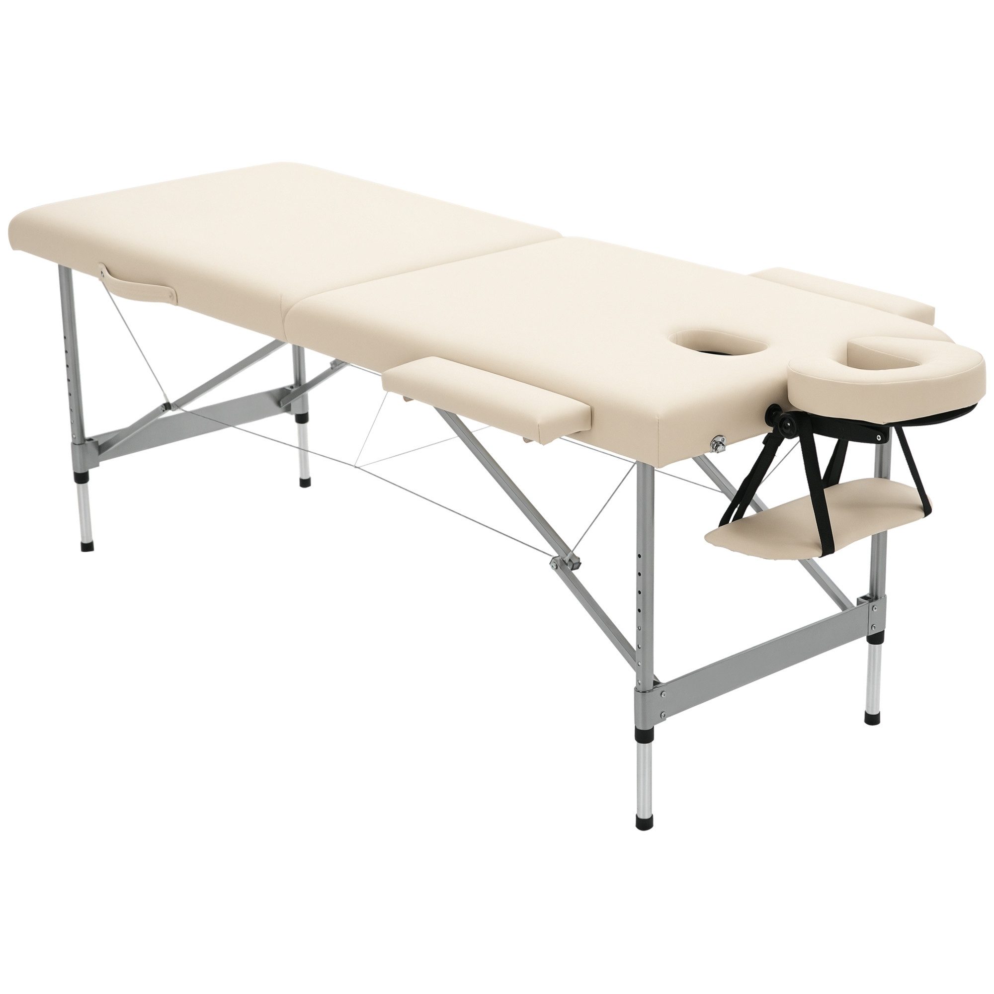HOMCOM Massageliege 7 Zonen Massagetisch mit Kopfstütze Aluminium Beige (Massagebett, 1-St., Massagebank aus Kunstleder), Klappbar, höhenverstellbar, leicht zu reinigen