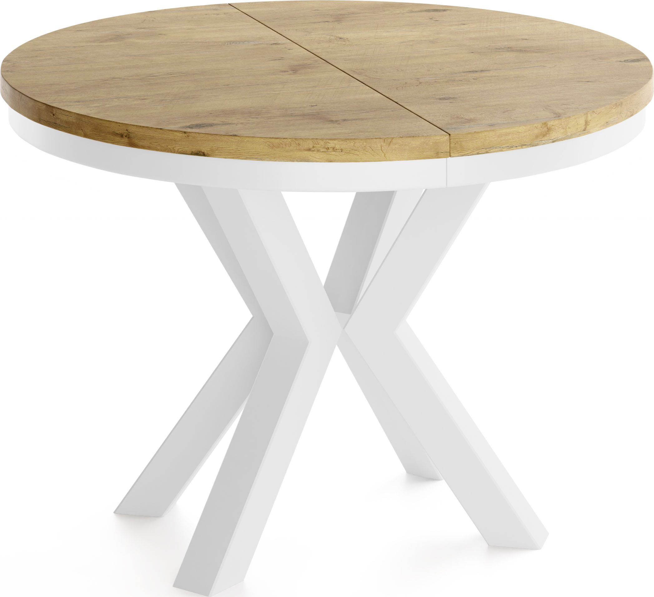 WFL GROUP Esstisch Clara White im Loft-Stil rund ausziehbar mit weißen Meta günstig online kaufen