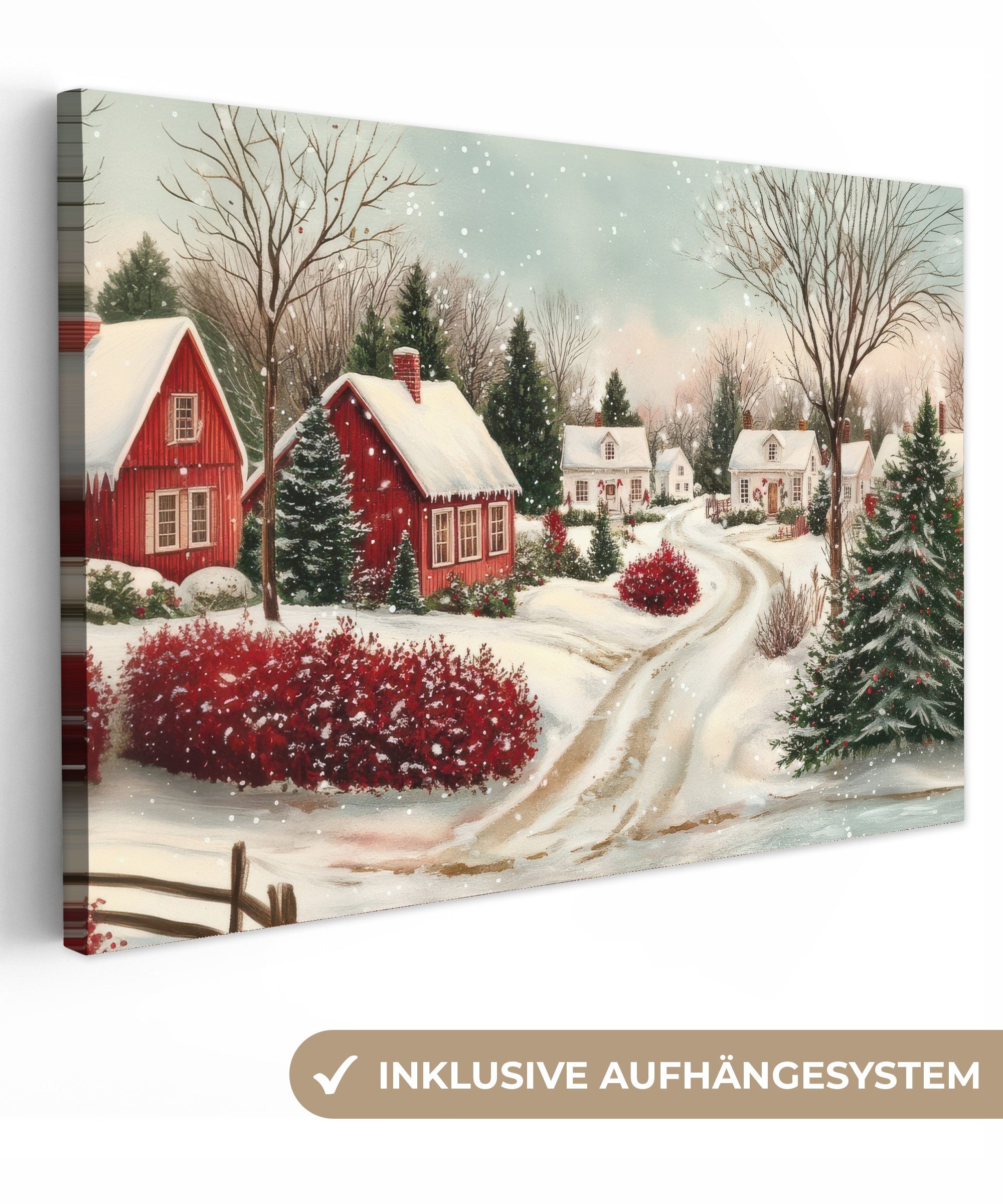 OneMillionCanvasses® Leinwandbild Weihnachtsstimmung - Ländlich - Rot, Fotodruck (1 St), Leinwand Bilder Klein, Wand Dekoration Aesthetic 30x20 cm