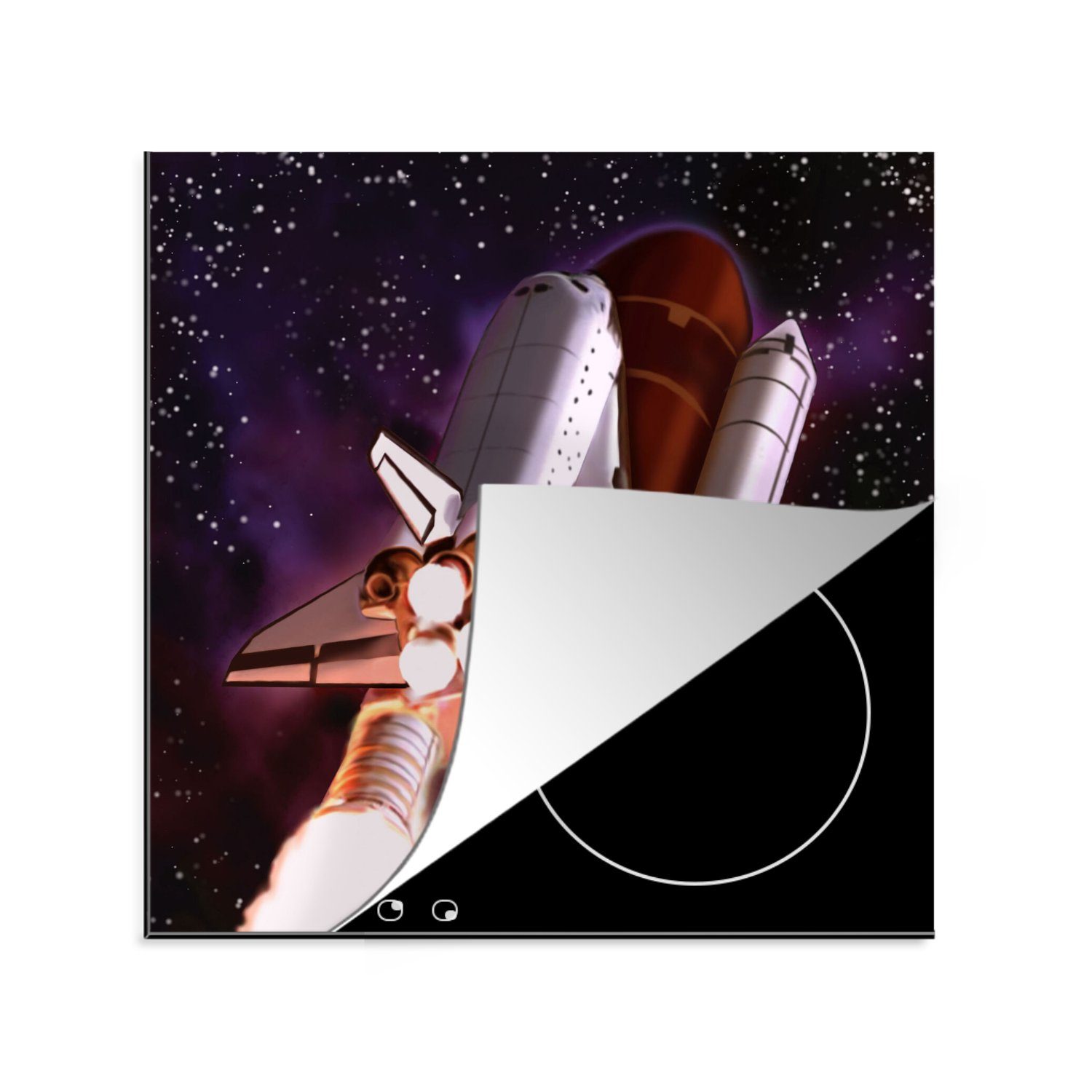 MuchoWow Herdblende-/Abdeckplatte Eine Illustration des gestarteten Space Shuttles, Vinyl, (1 tlg), 78x78 cm, Ceranfeldabdeckung, Arbeitsplatte für küche