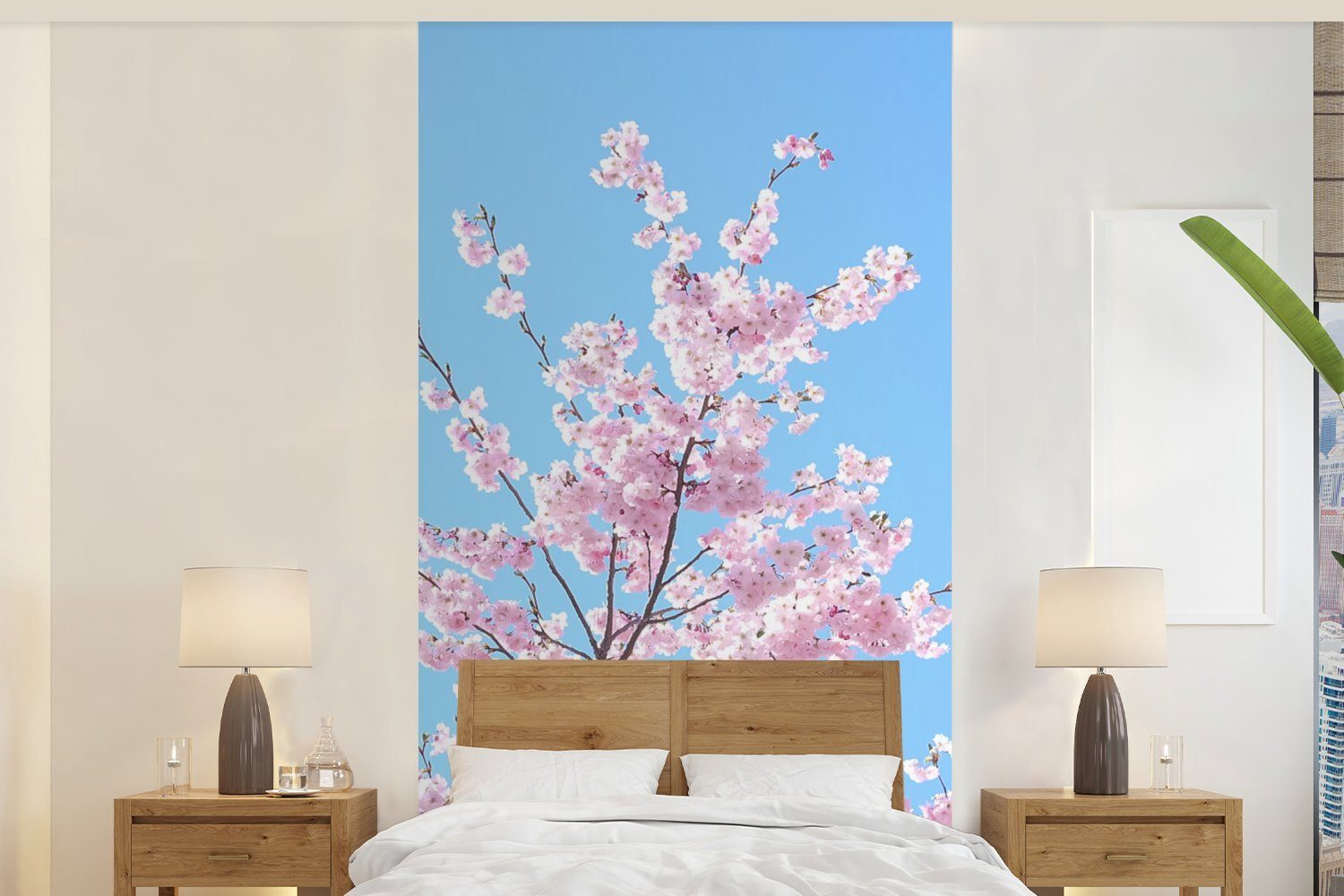 MuchoWow Fototapete Blütenbaum - Japan - Frühling, Matt, bedruckt, (2 St), Vliestapete für Wohnzimmer Schlafzimmer Küche, Fototapete