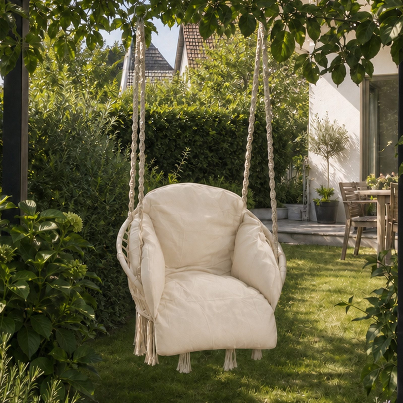 Sekey Hängesessel Hängesessel mit Kissen, Hängestuhl aus Baumwolle bis 120 kg belastbar, Hängeschaukel als Hängesitz für Indoor Outdoor, Wohnzimmer und Garten