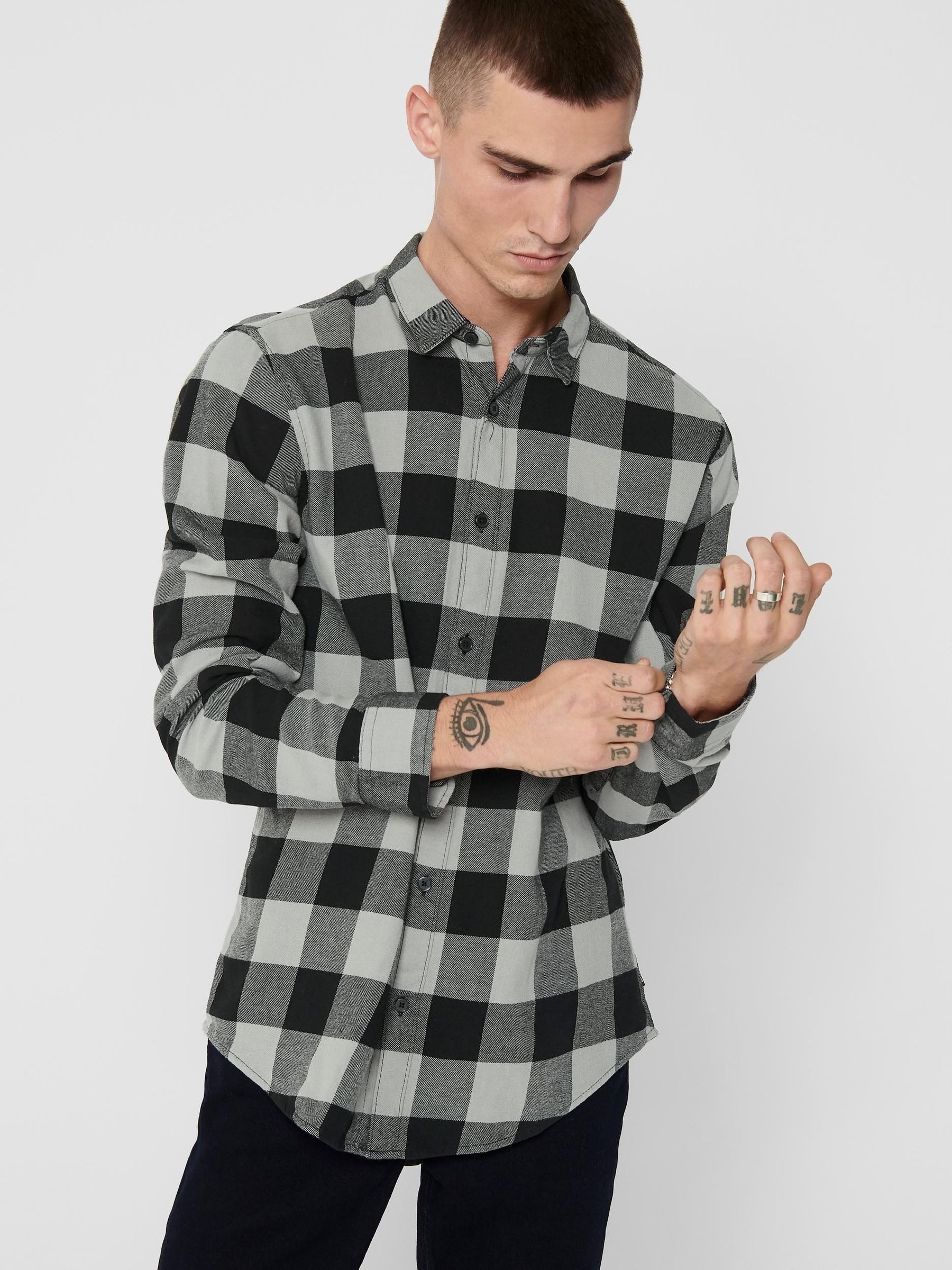 ONLY & SONS Langarmhemd Freizeit Karohemd Holzfäller Kariertes Flanellhemdfür (1-tlg) Baumwolle Slim Fit Kentkragen kariert wärmend Knöpfe