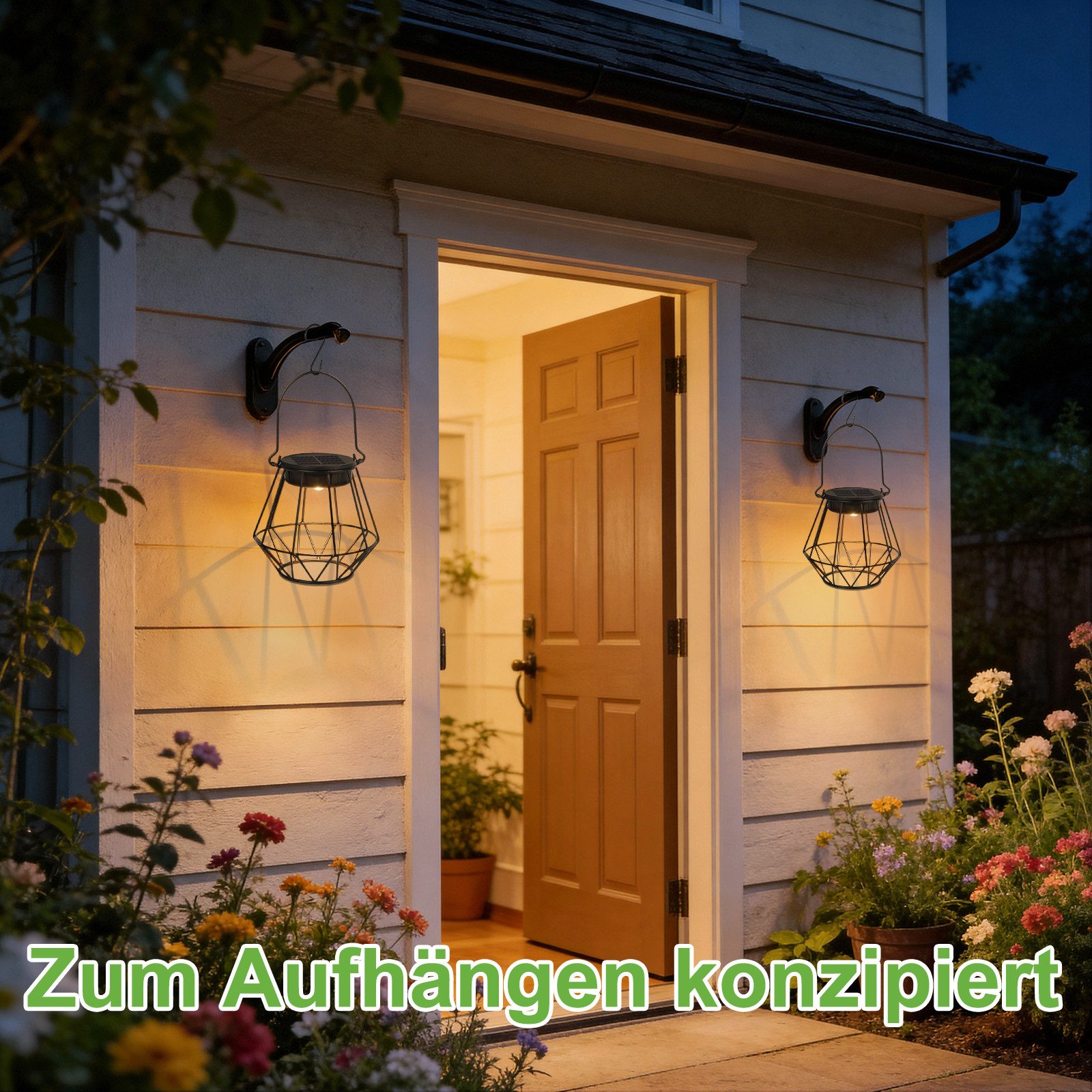 Kimjo LED Solarleuchte Hängende IP65 Solar-Außenlaternen für Balkon Terrasse, LED Lampenperlen, Warmweiß, Solarbetrieben, IP65 wetterfest, hängend & stehend nut – Bild 5 von 5