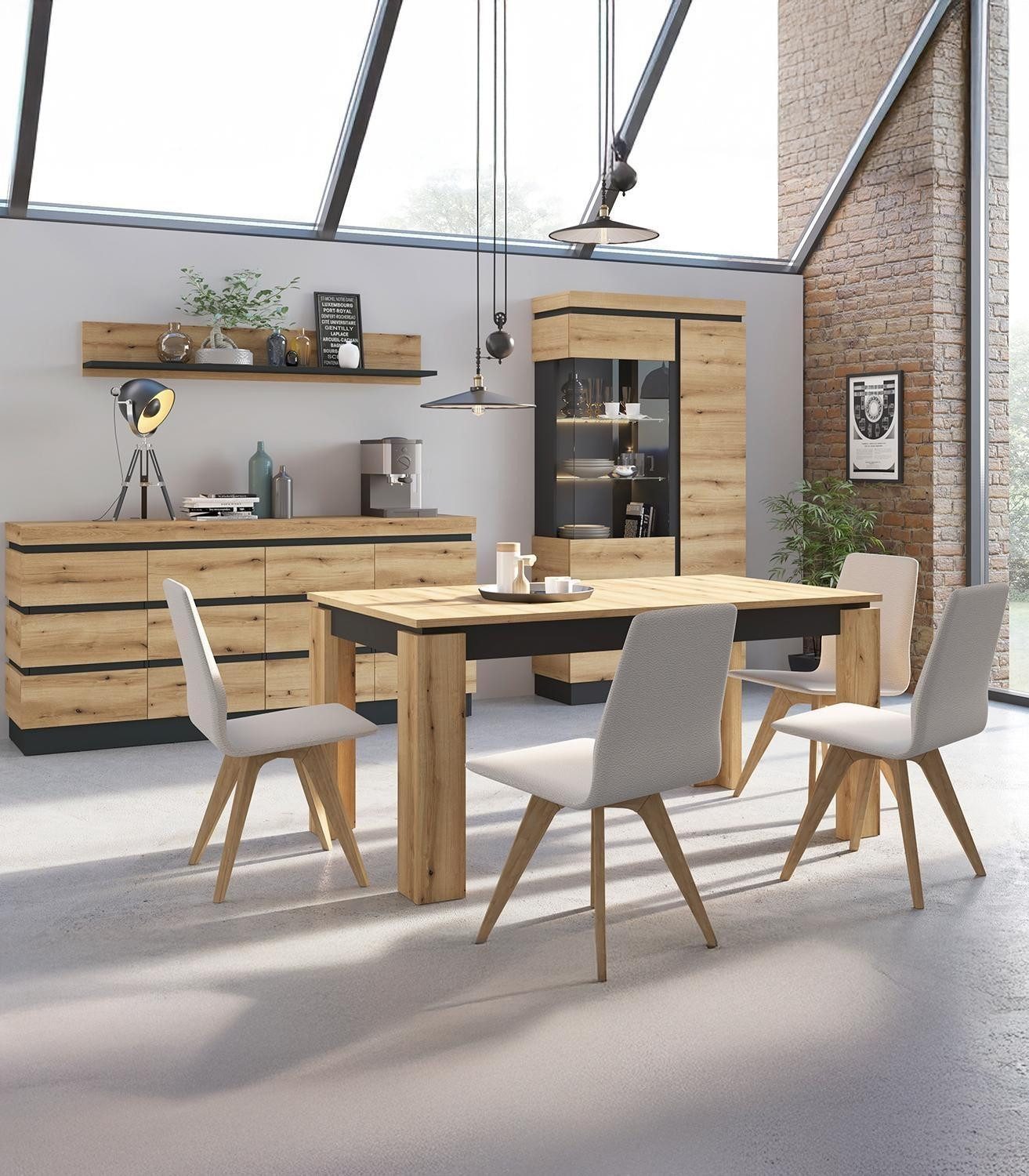 Esstisch CORTE, Ausziehbar, Coast Evoke Eiche Dekor, Grau, B 160/200 x H 77 günstig online kaufen