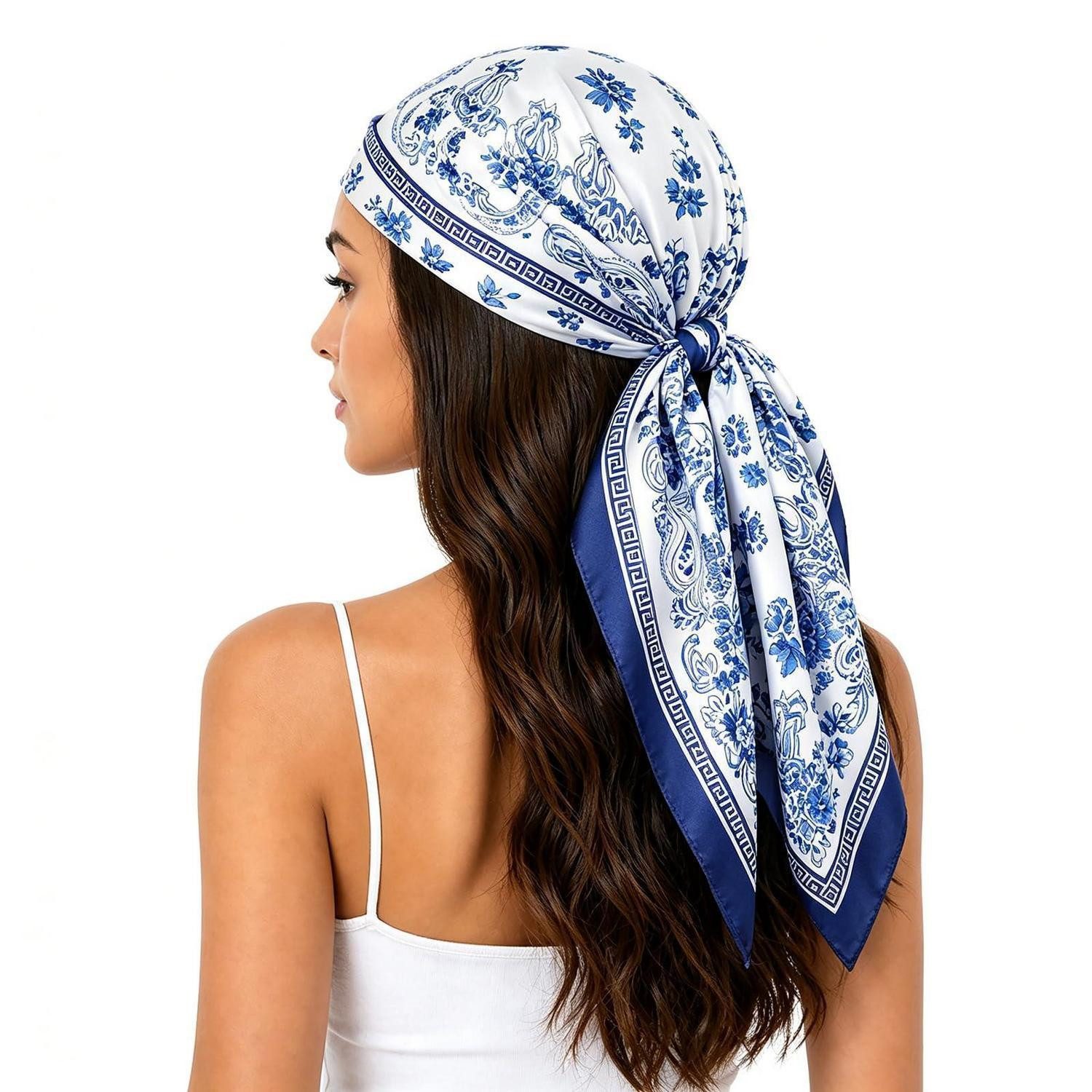 LuxusKollektion Halstuch Damenschal Blume Bandana 90x90 cm bunt, (1-St)