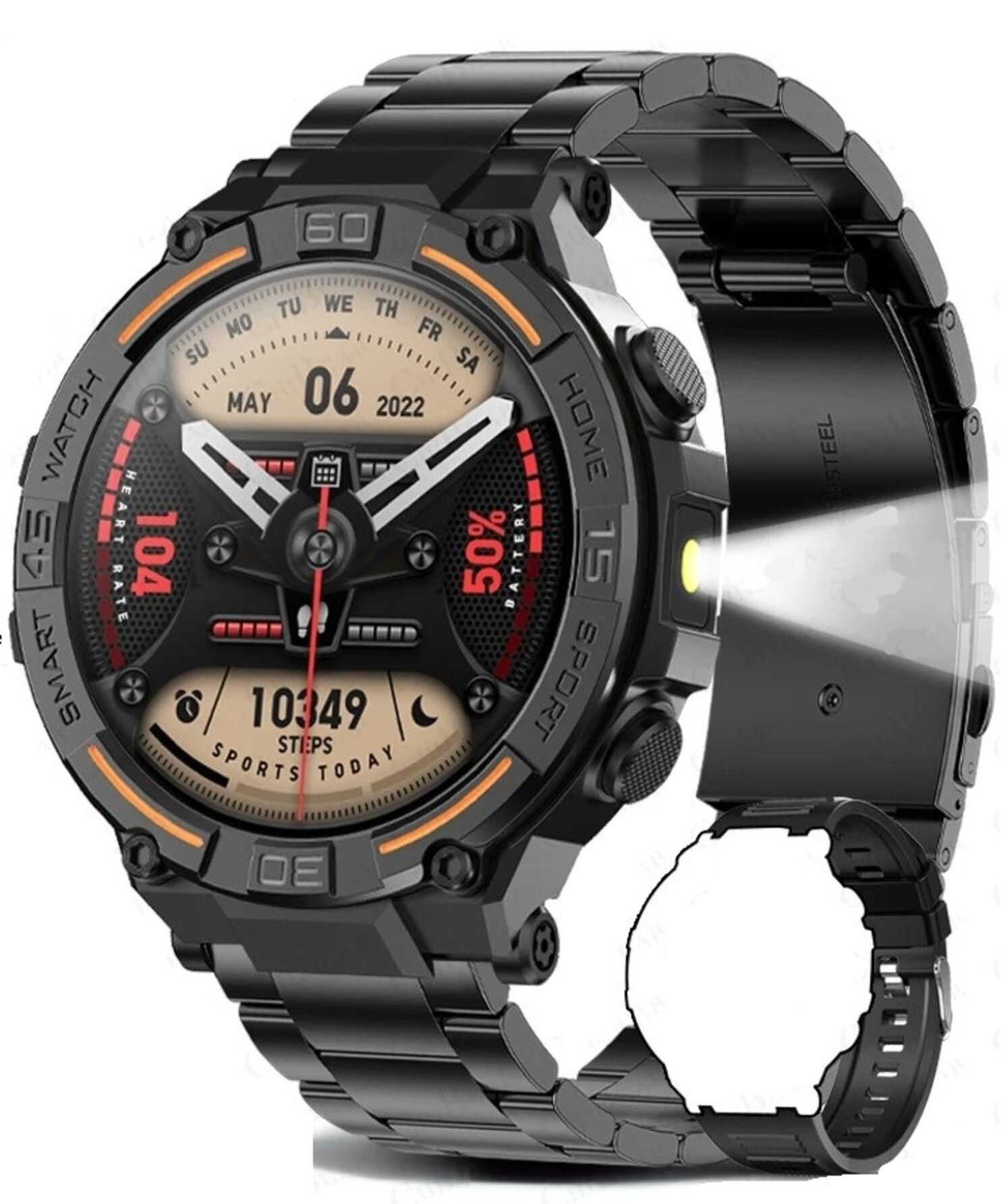 Nagham Ghazal Aswad Smartwatch Sport 1,52 Zoll Display Fitness Tracker LED Taschenlampe Smartwatch (1.52 Zoll)