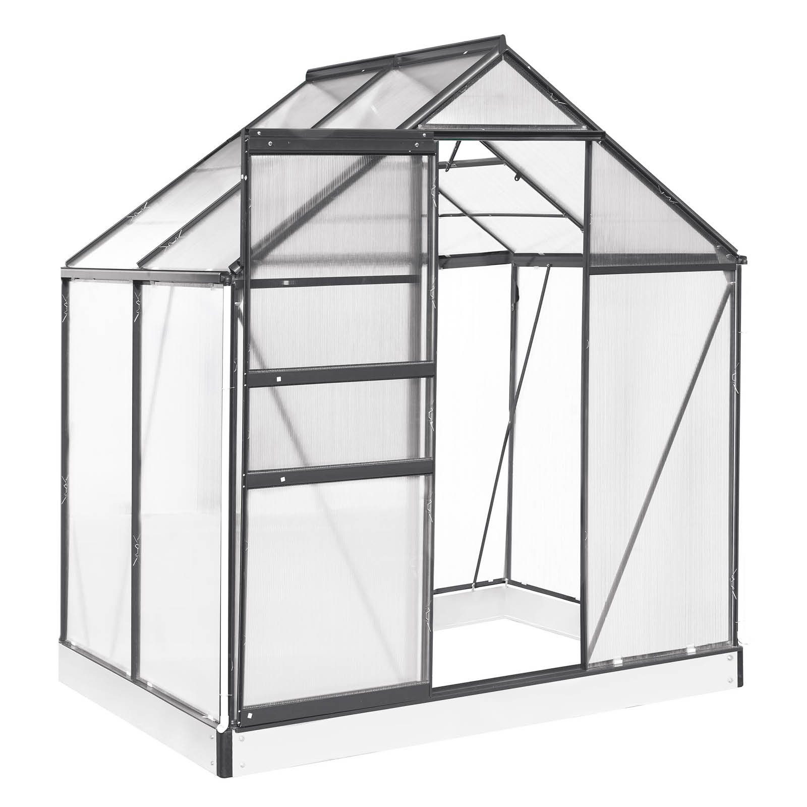 BRAST Gewächshaus Aluminium mit Fundament rostfrei 130x190x195cm, BxTxH: 190 x 130 x 195 cm, wetterfestes hochwertiges Aluminium, Temperaturbeständig, Wärmedämmend, Lichtbrechend & UV-stabilisiert