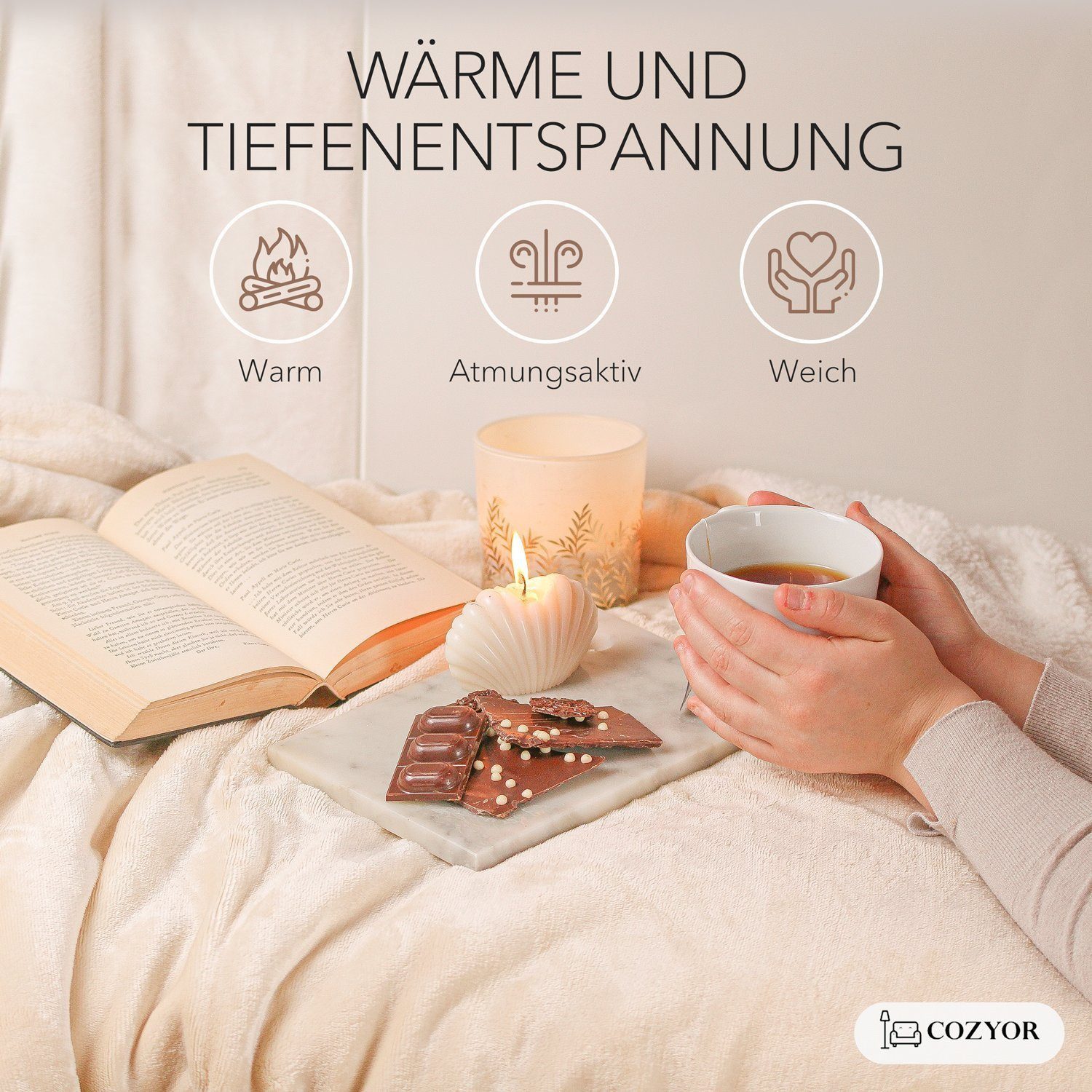 Wohndecke Kuscheldecke XL warm Sherpa, dicke Sofadecke, hochwertige Tagesdecke, Cozyor