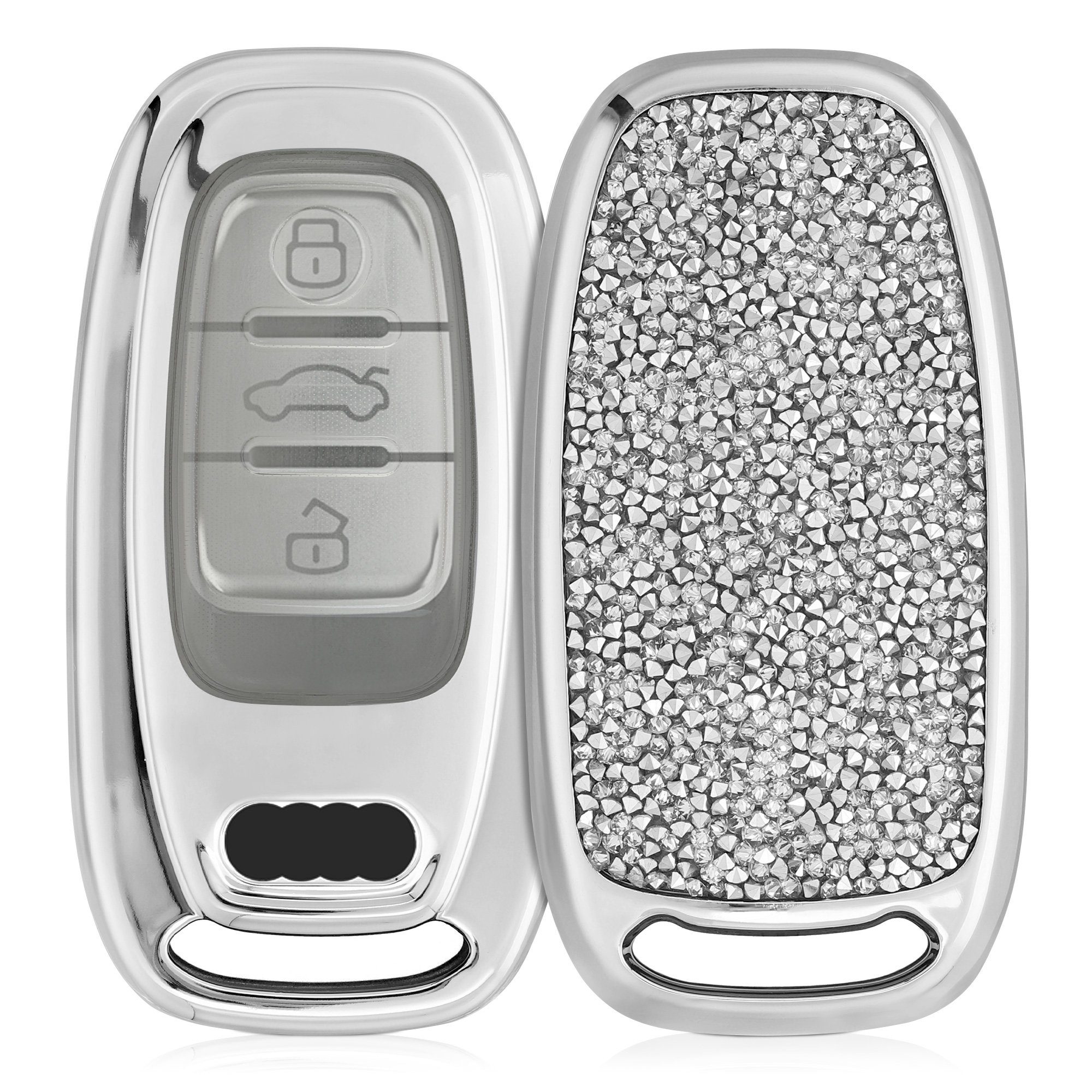 Autoschlüssel Autoschlüssel 3-Tasten mit kwmobile Schlüsseltasche für Strasssteinen Keyless, Hardcover Hülle Audi
