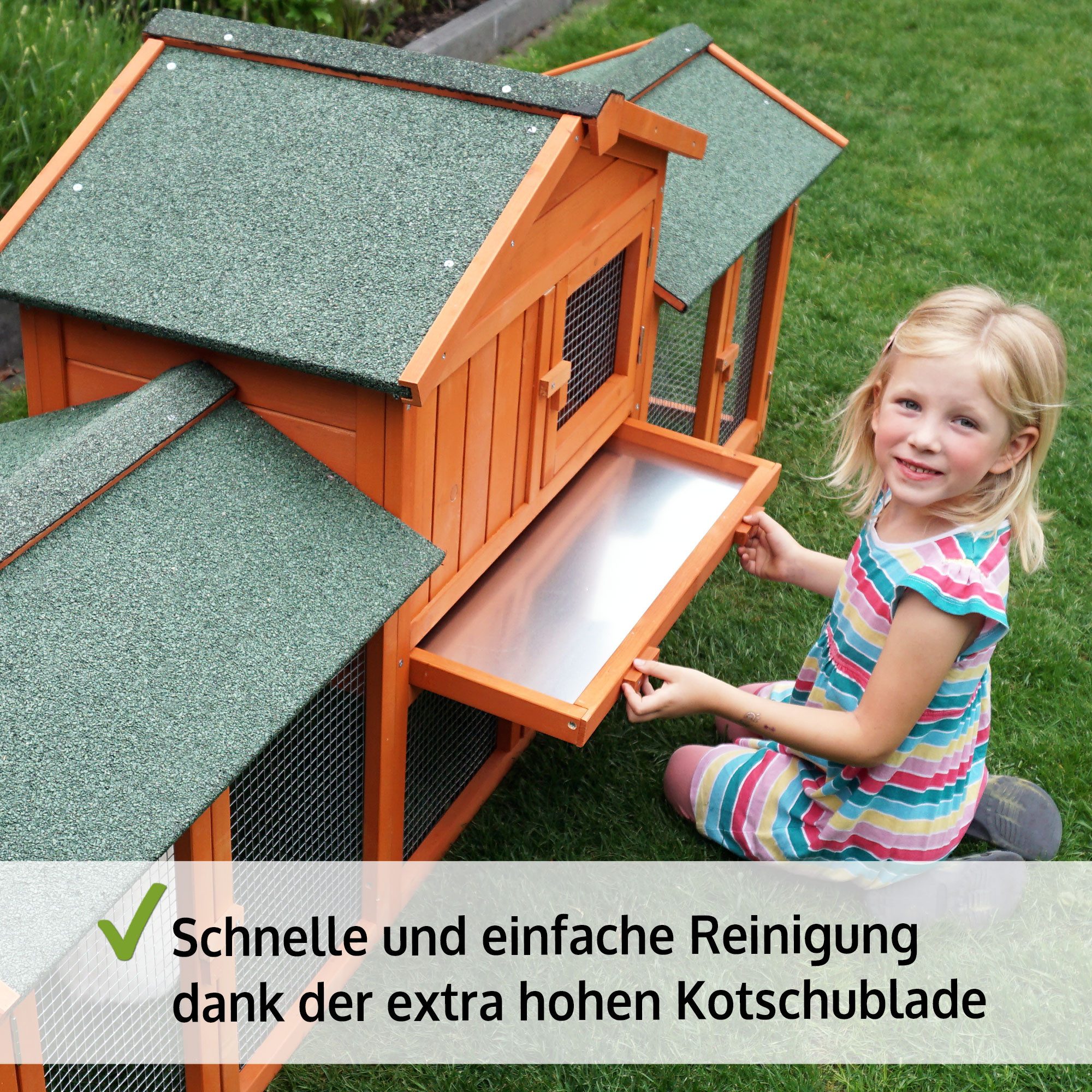 Zooprinz Kleintierstall Modell XXL mit XXL Freilaufgehege 210x85x54 cm (BxHxT), Kiefernholz, Bitumendach
