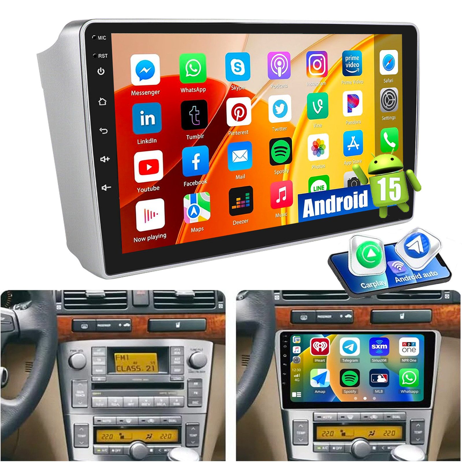 ESSGOO 9" Für Toyota Avensis T25 2002-2008 Android15 Autoradio Carplay GPS FM Autoradio (4+64GB(optional), DAB+ (optional), AM, FM, RDS, Carplay Android Auto Bluetooth EQ USB GPS Navi WIFI Touchscreen)