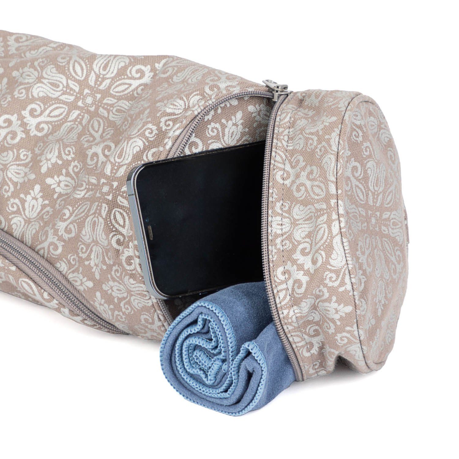 bodhi Yogatasche Yogatasche ASANA BAG COTTON 60 cm, Raja, taupe/silber – Bild 4 von 5