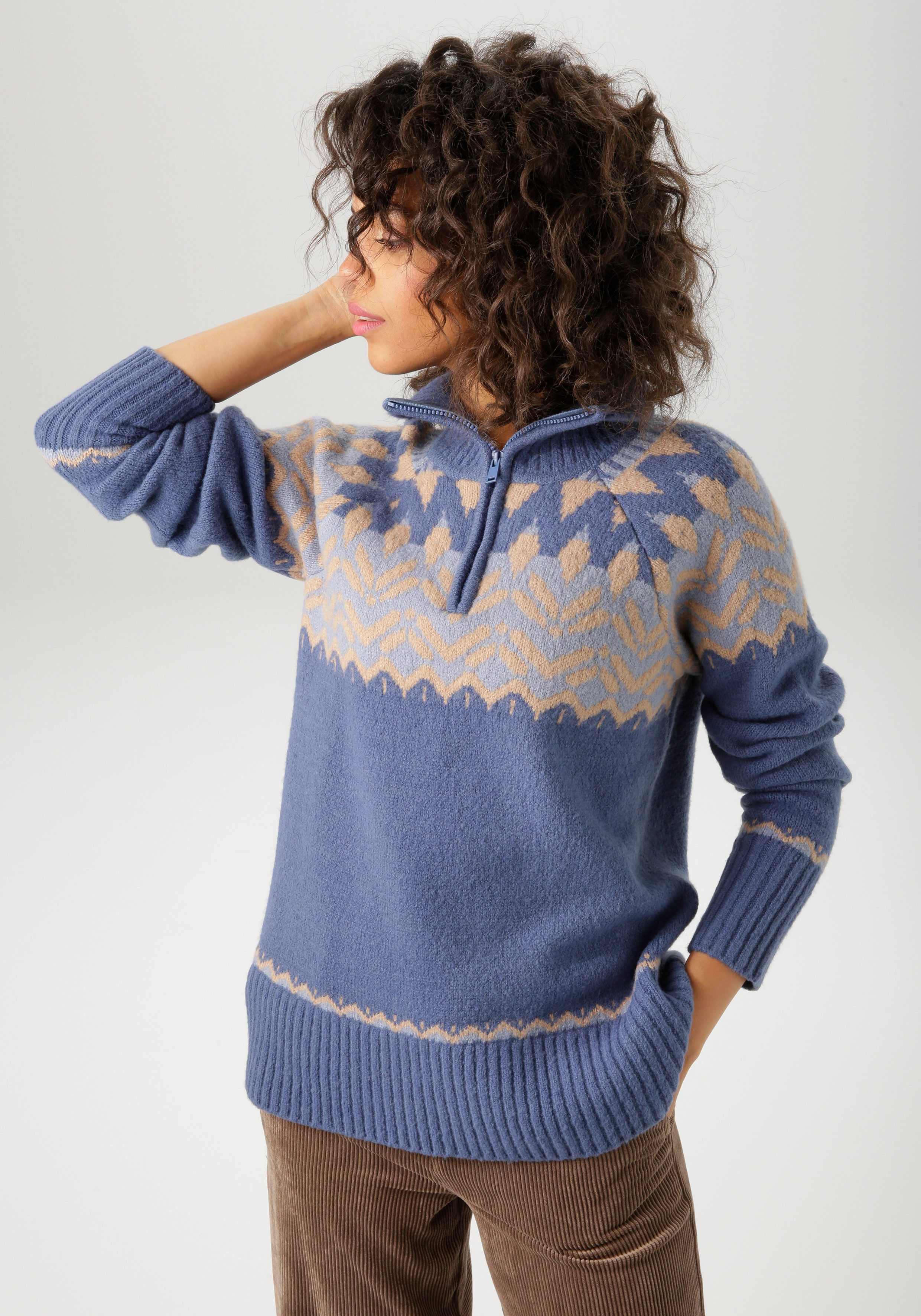 Aniston CASUAL Strickpullover mit Kragen und Reißverschluss günstig online kaufen
