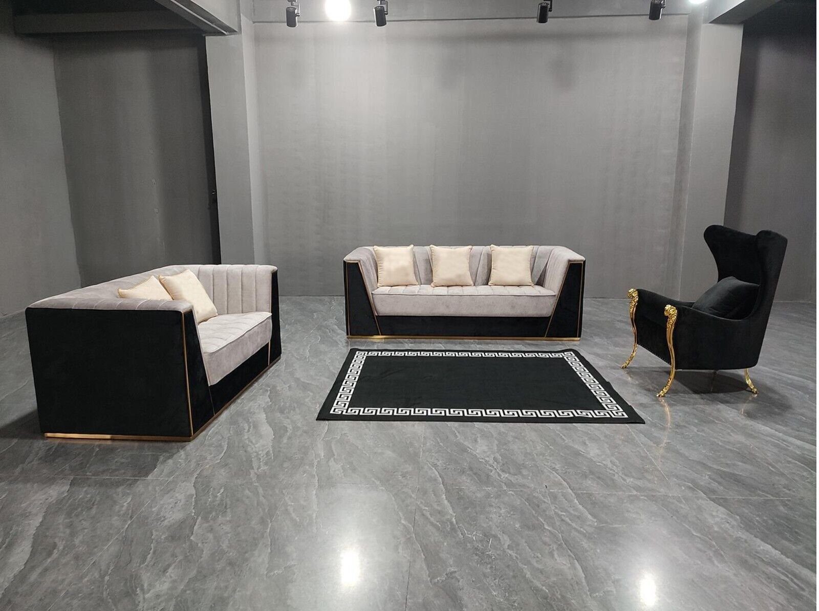 JVmoebel Sofa Moderne schwarz-beige Luxus Sofagarnitur 3+2+1 Sitzer 3tlg. Neu, Made in Europe