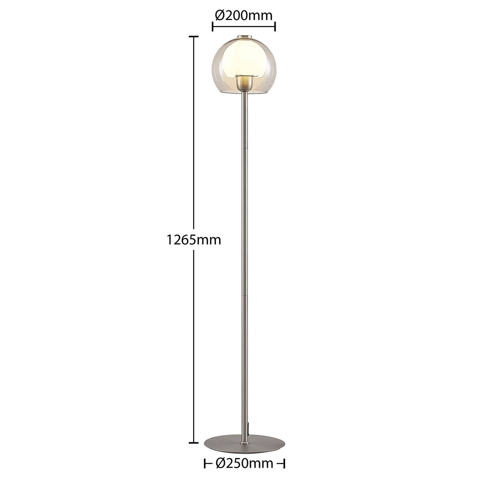 Lucande Stehlampe Kaiya, Leuchtmittel nicht inklusive, Modern, Eisen, Glas,  nickel, weiß, rauchgrau, 1 flammig, E27