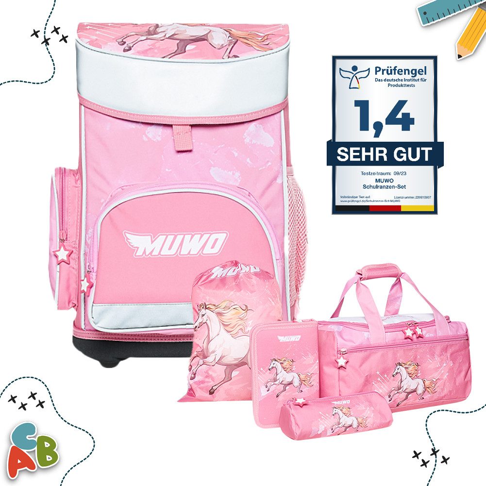 MUWO Schulranzen Kinder Schulranzen Set 5-tlg. verschiedene Motive