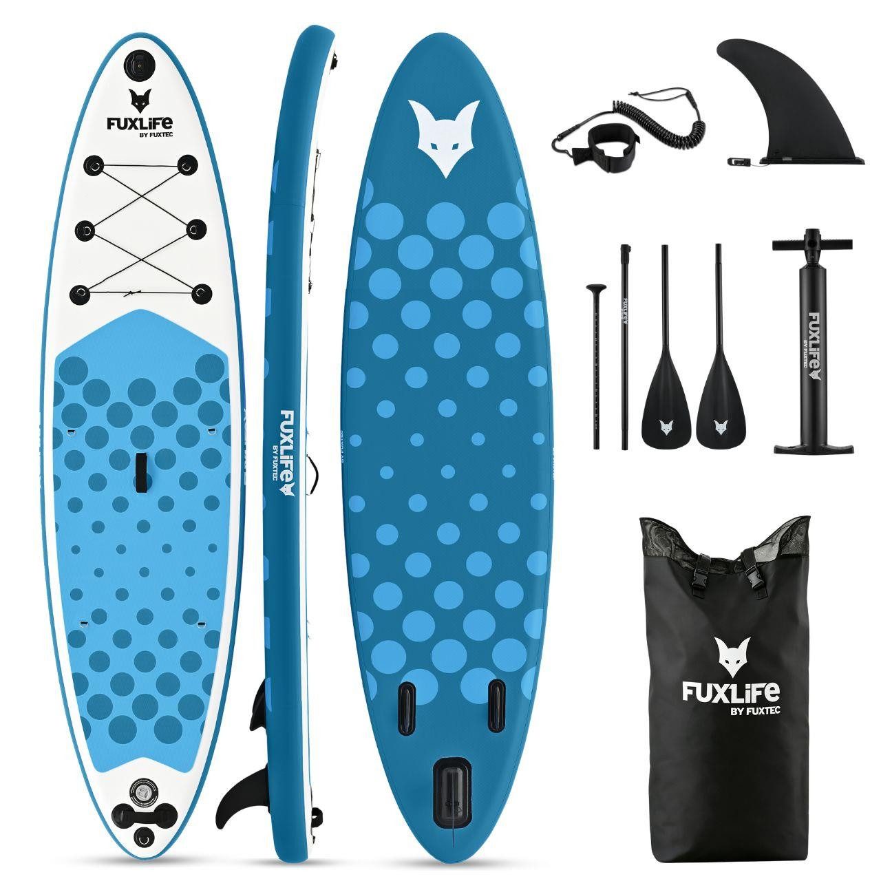 FUXLIFE SUP-Board FX-SUP320eco, Aufblasbar, (3 Finnen,Paddel,Pumpe,Tragetasche,Sicherheitsleine,Reparaturset)